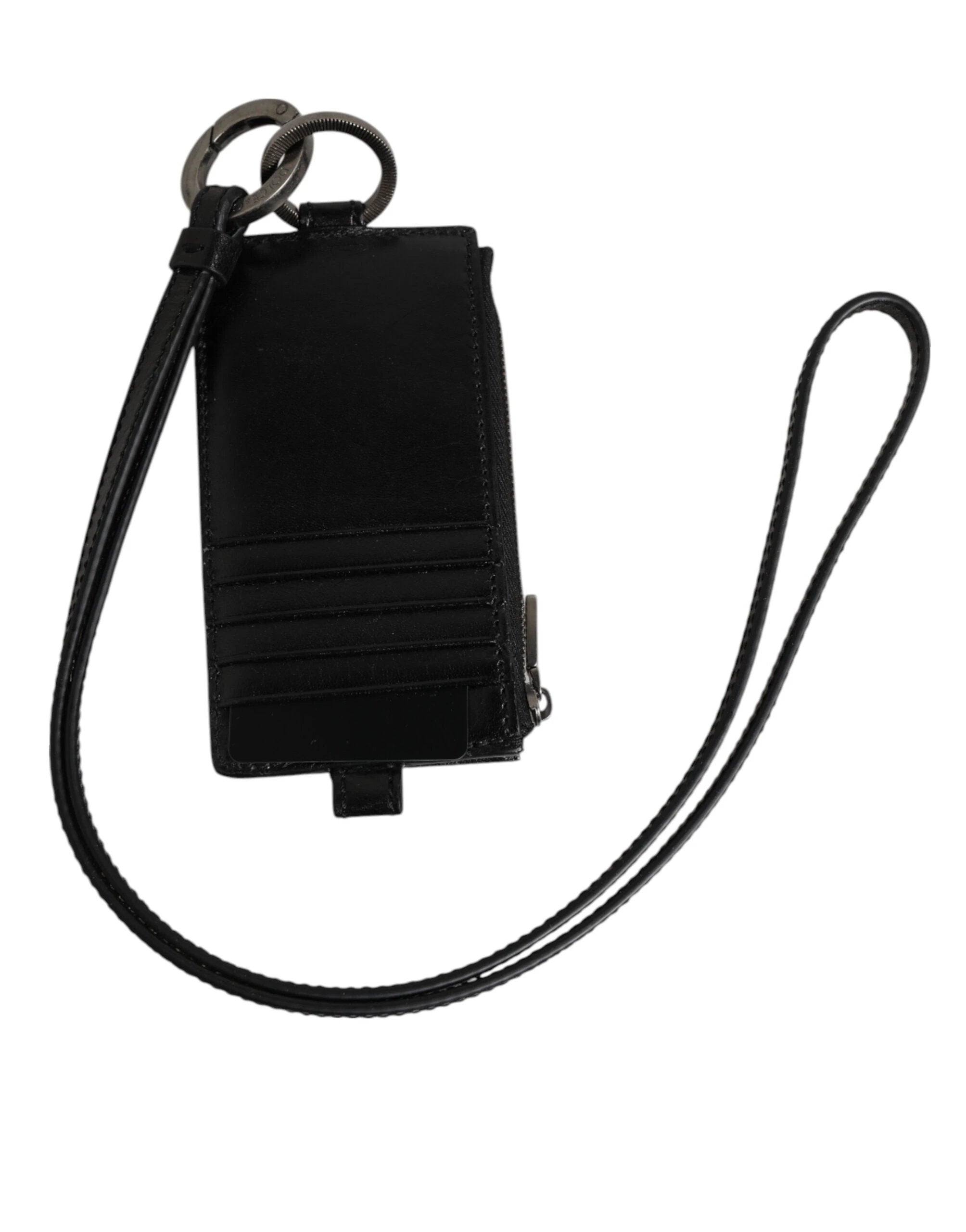 Dolce & Gabbana Black Leather Logo Embossed Lanyard Card Holder Wallet by Dolce & Gabbana