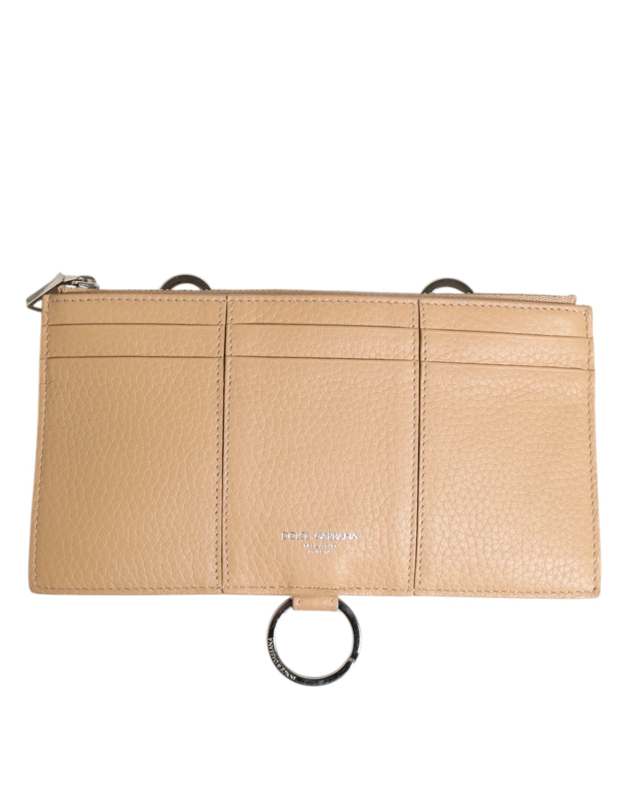 Dolce & Gabbana Beige Calfskin Leather Large Crossbody Card Holder Wallet by Dolce & Gabbana