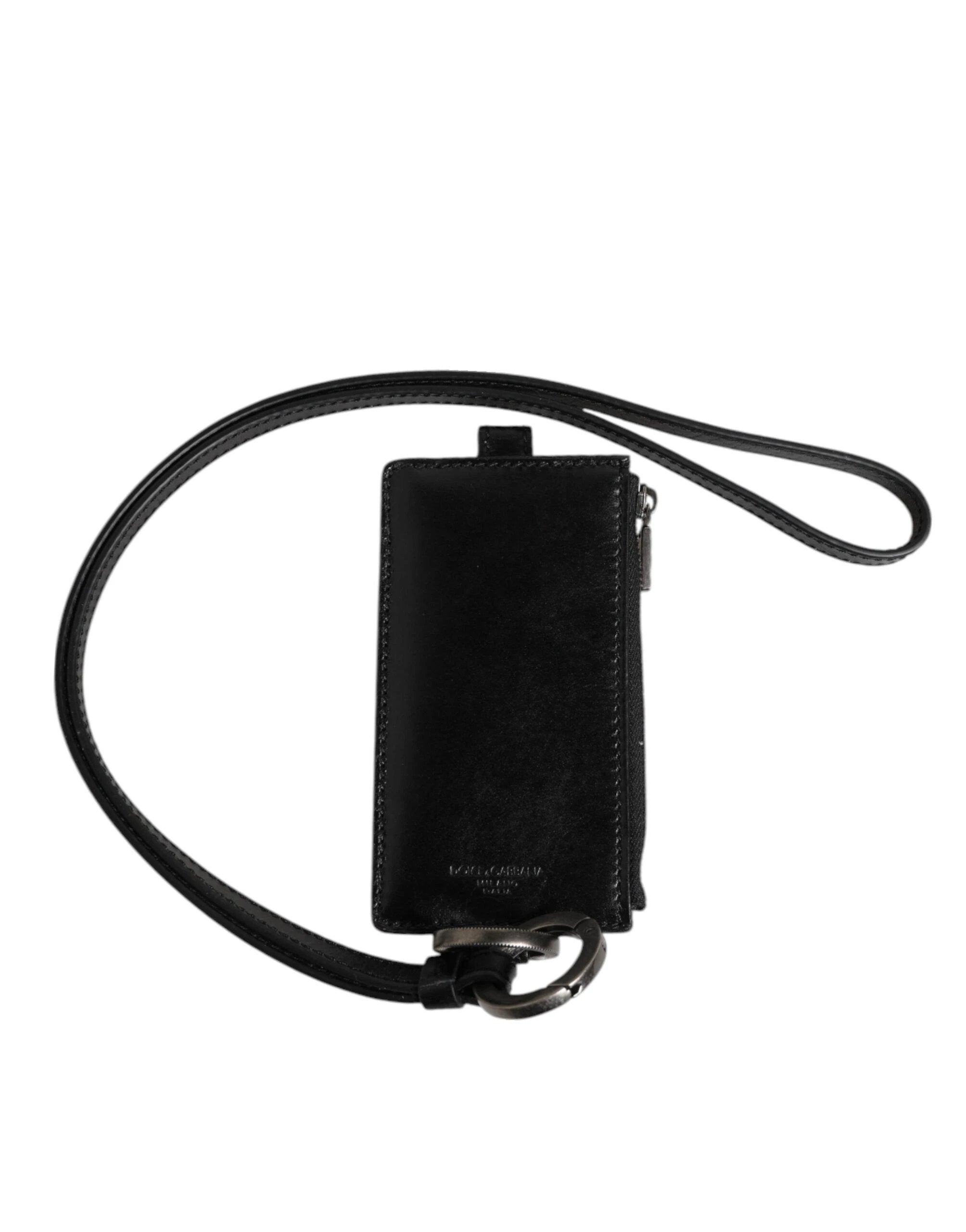 Dolce & Gabbana Black Leather Logo Embossed Lanyard Card Holder Wallet by Dolce & Gabbana