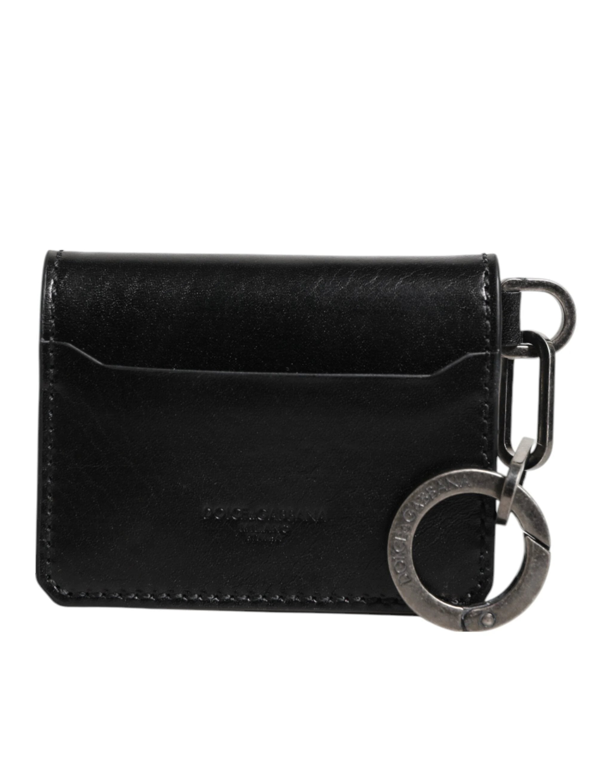 Dolce & Gabbana Wallet Black Leather Logo Embossed Key Chain Card Holder Wallet by Dolce & Gabbana