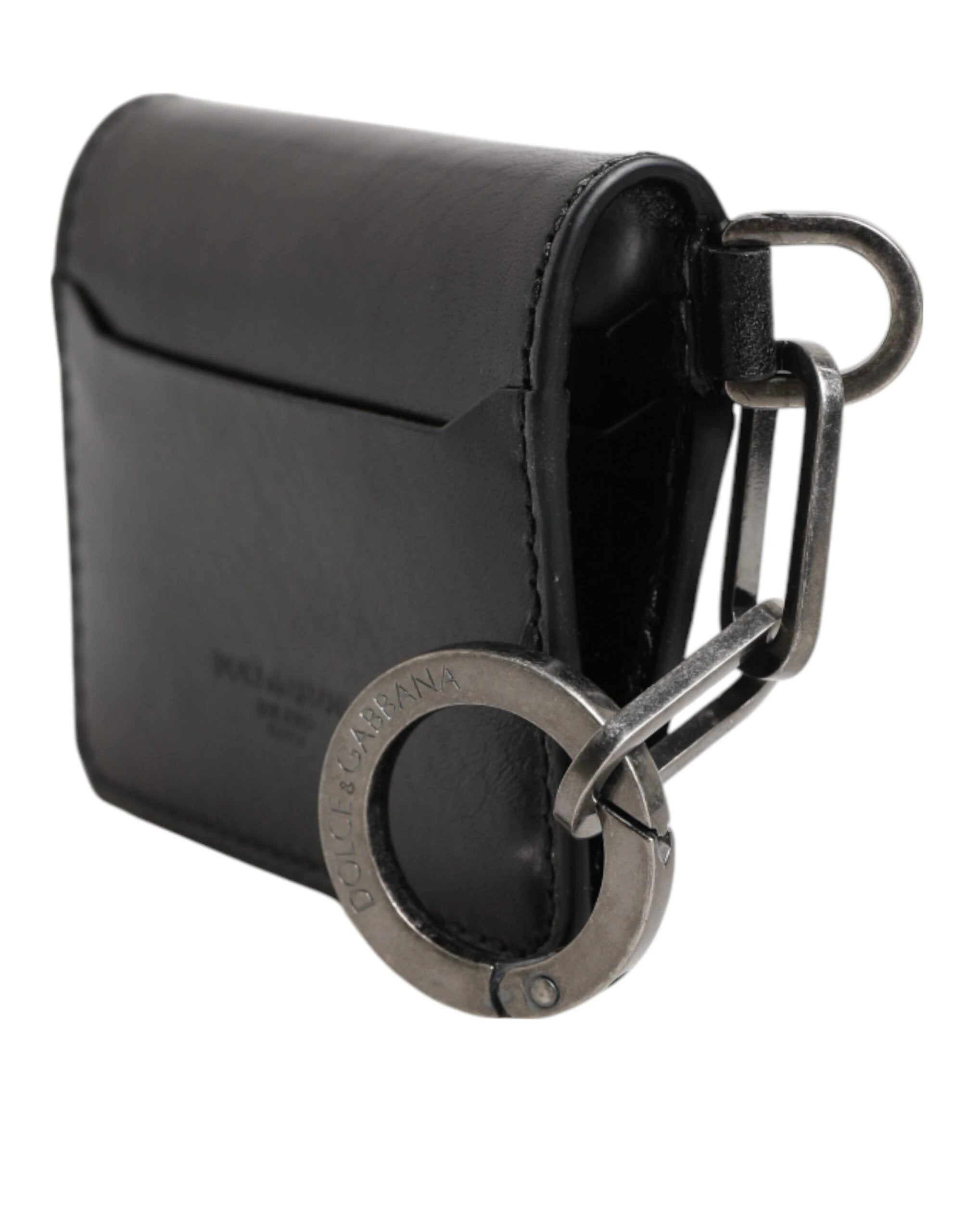 Dolce & Gabbana Wallet Black Leather Logo Embossed Key Chain Card Holder Wallet by Dolce & Gabbana