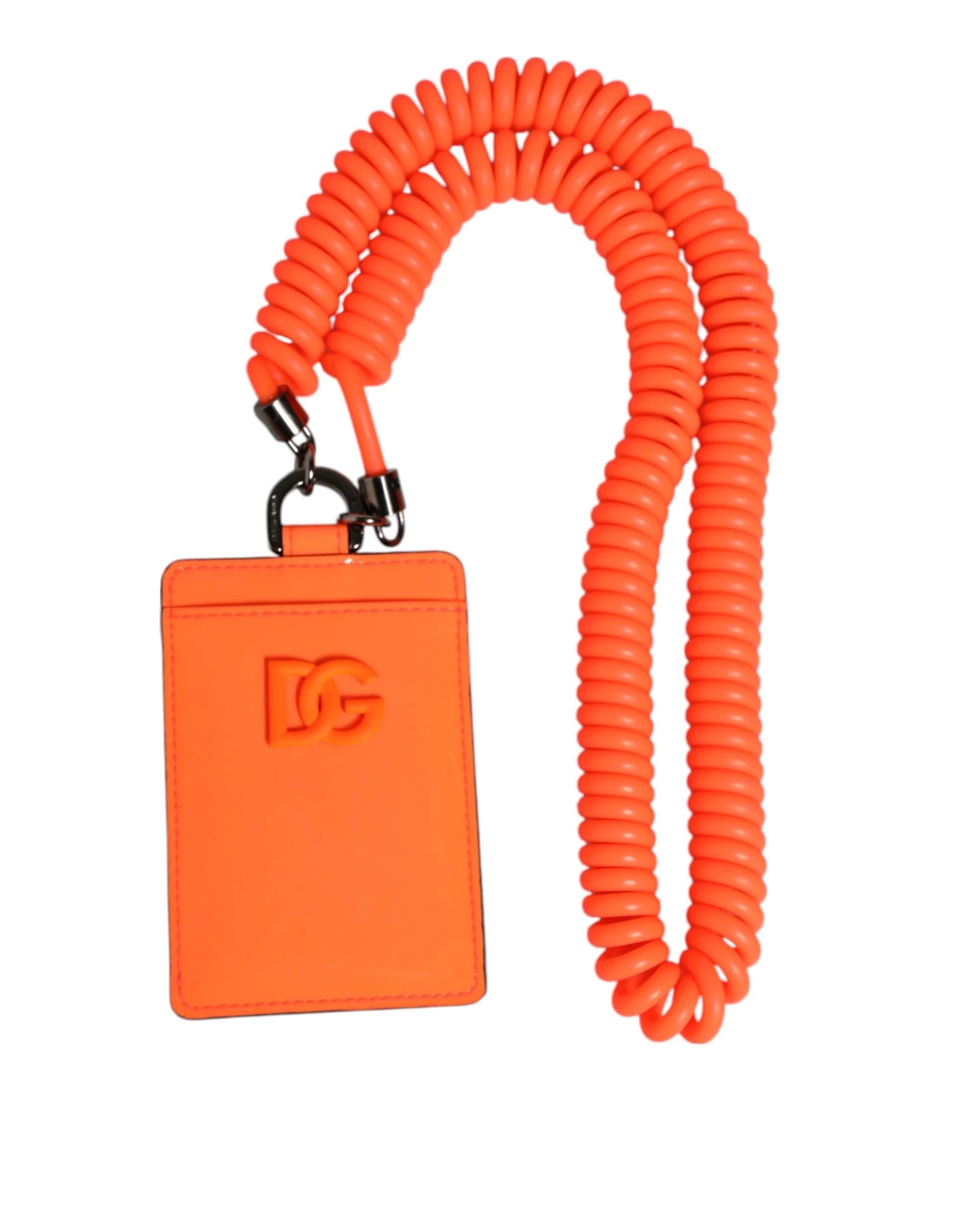 Dolce & Gabbana Orange Leather Logo Embossed Lanyard Card Holder Wallet by Dolce & Gabbana