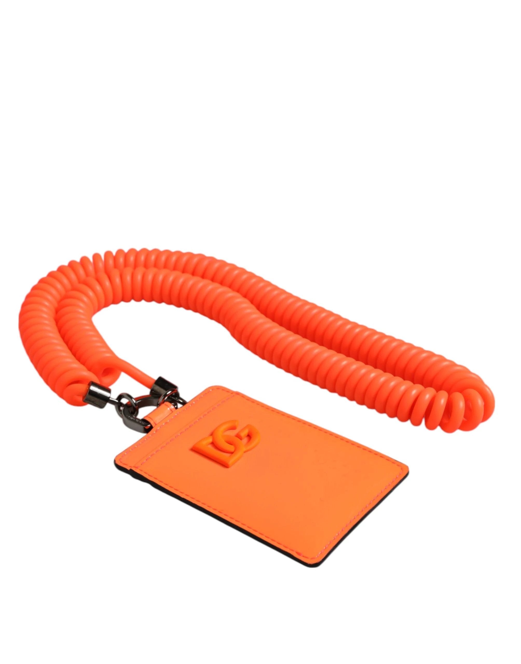 Dolce & Gabbana Orange Leather Logo Embossed Lanyard Card Holder Wallet by Dolce & Gabbana