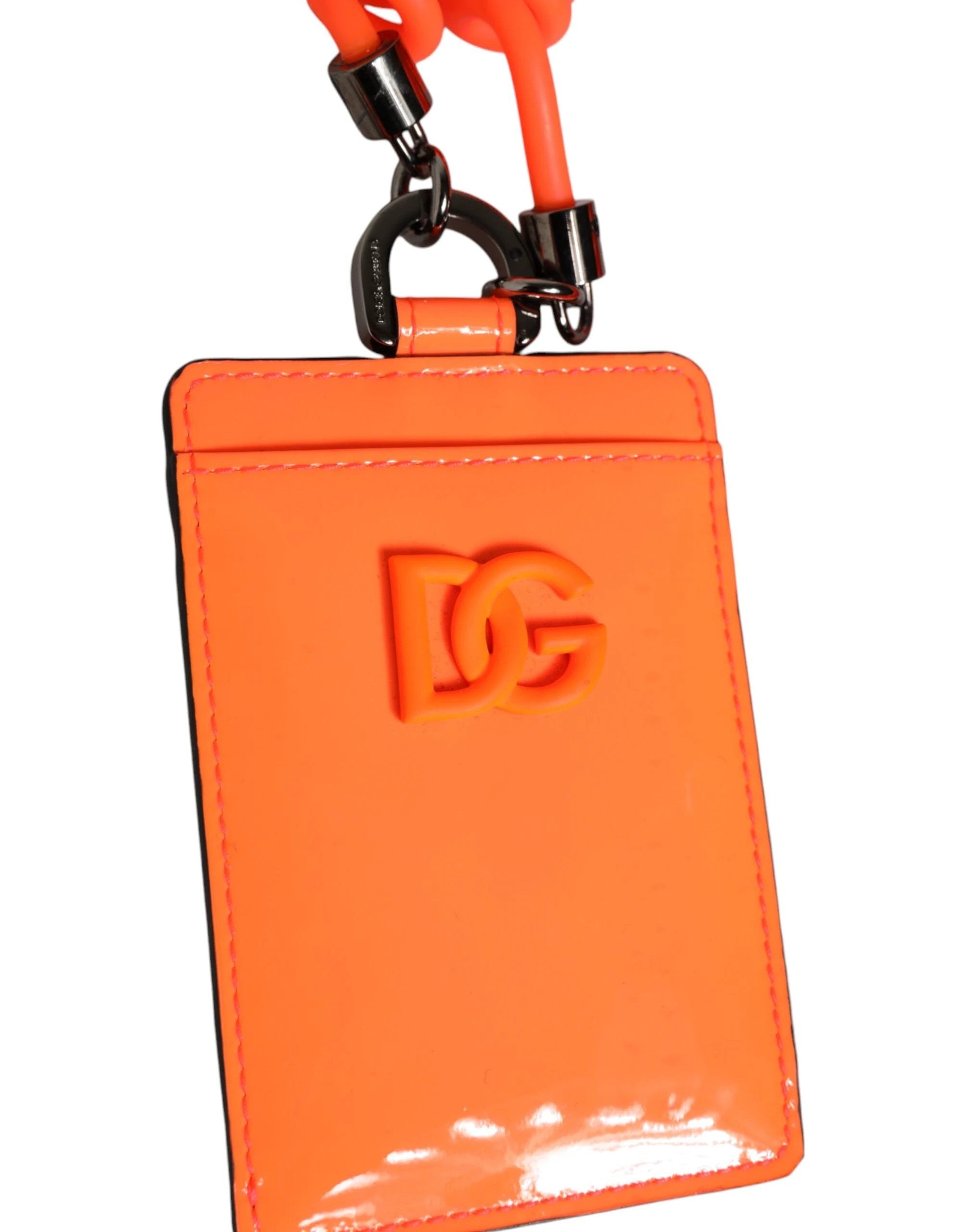Dolce & Gabbana Orange Leather Logo Embossed Lanyard Card Holder Wallet by Dolce & Gabbana