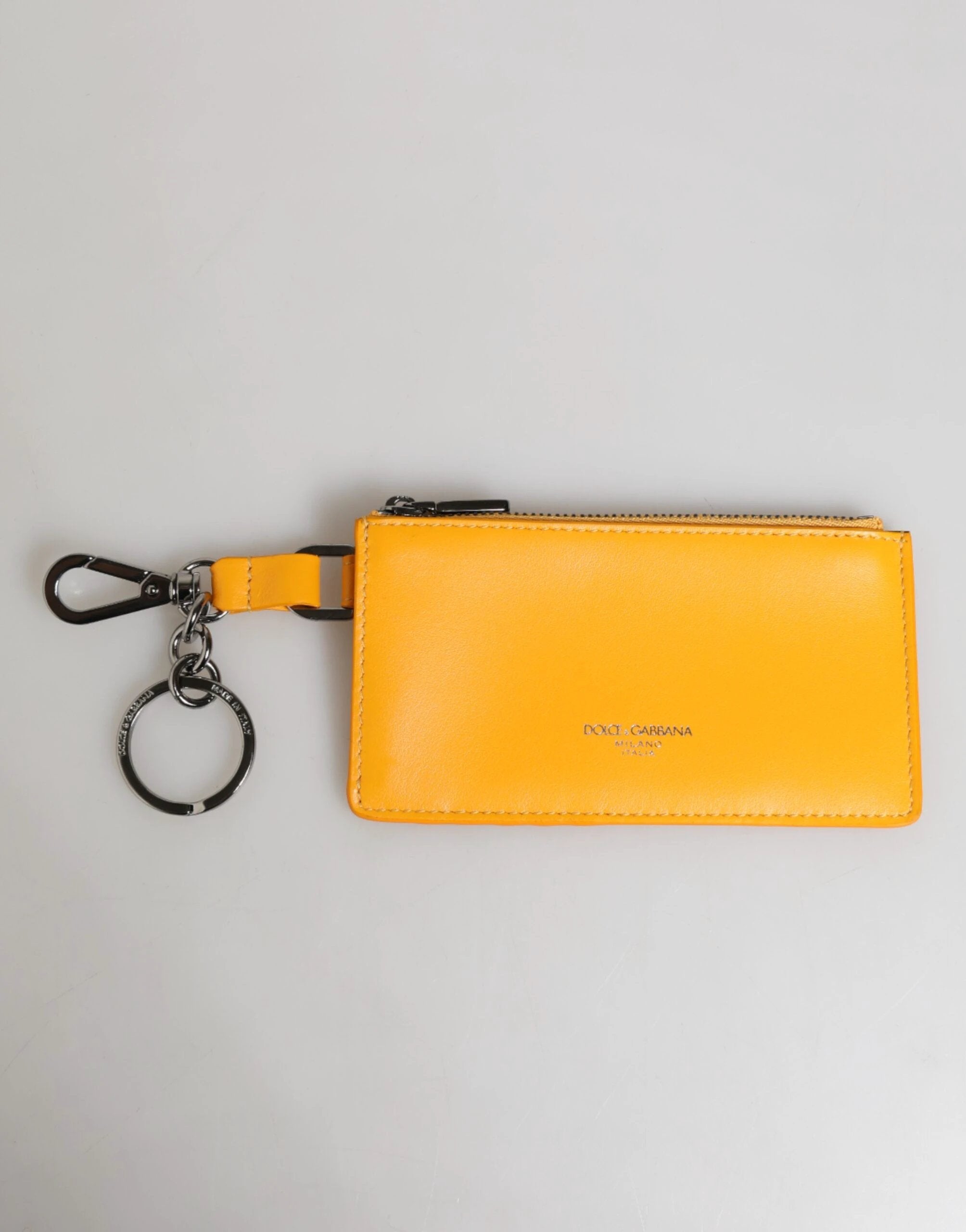Dolce & Gabbana Yellow Orange Leather Credit Card Key Holder Clip On Wallet by Dolce & Gabbana