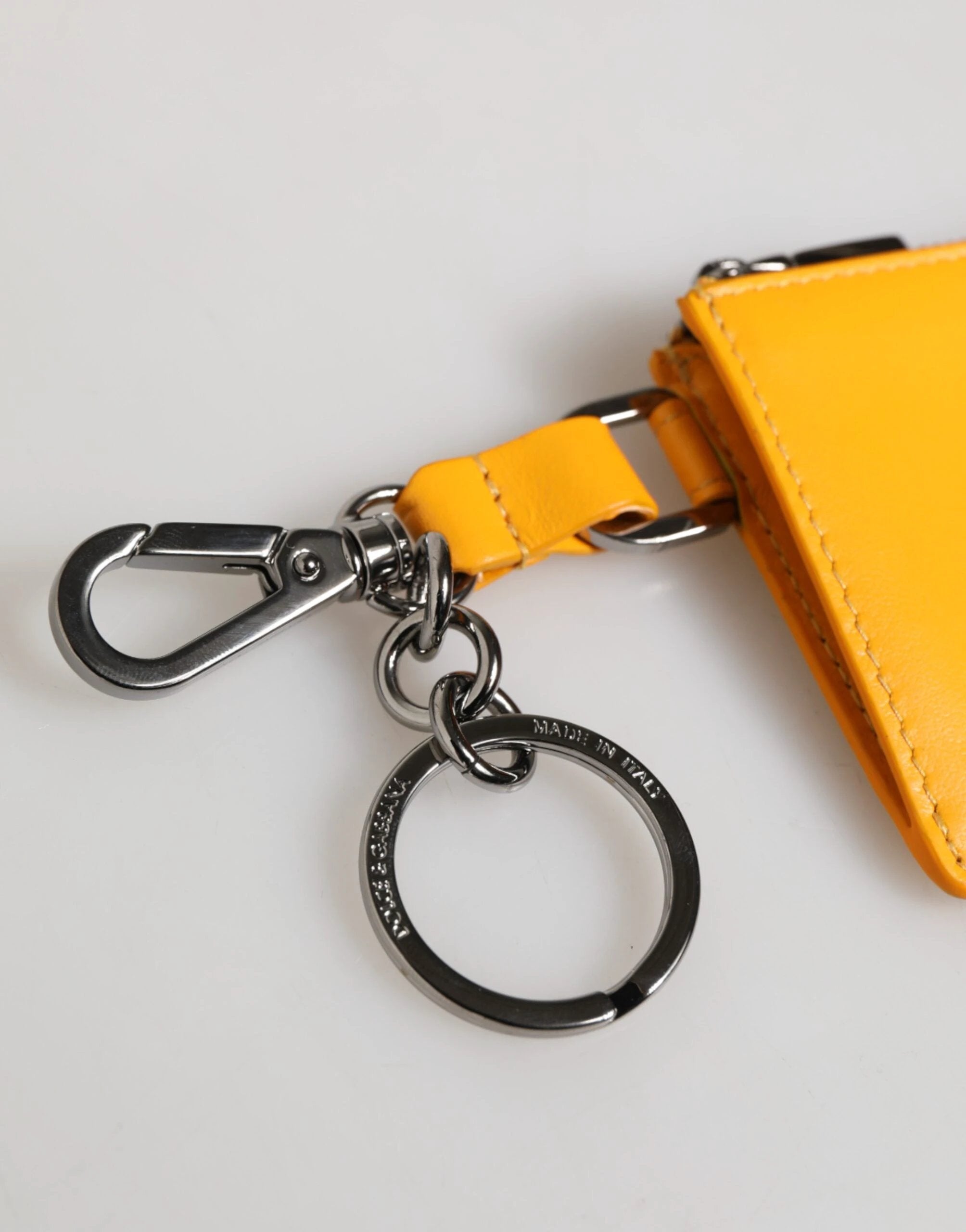 Dolce & Gabbana Yellow Orange Leather Credit Card Key Holder Clip On Wallet by Dolce & Gabbana