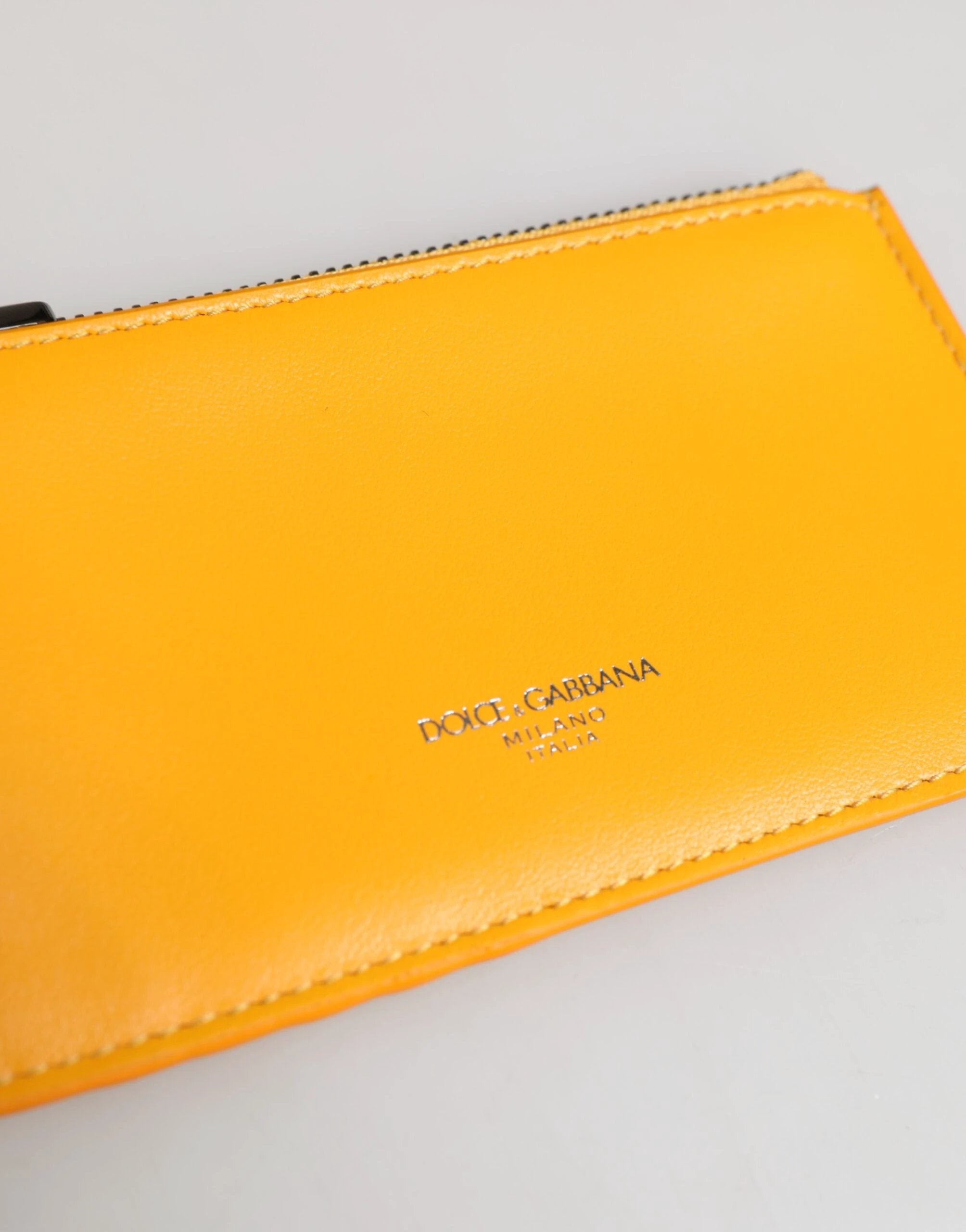 Dolce & Gabbana Yellow Orange Leather Credit Card Key Holder Clip On Wallet by Dolce & Gabbana