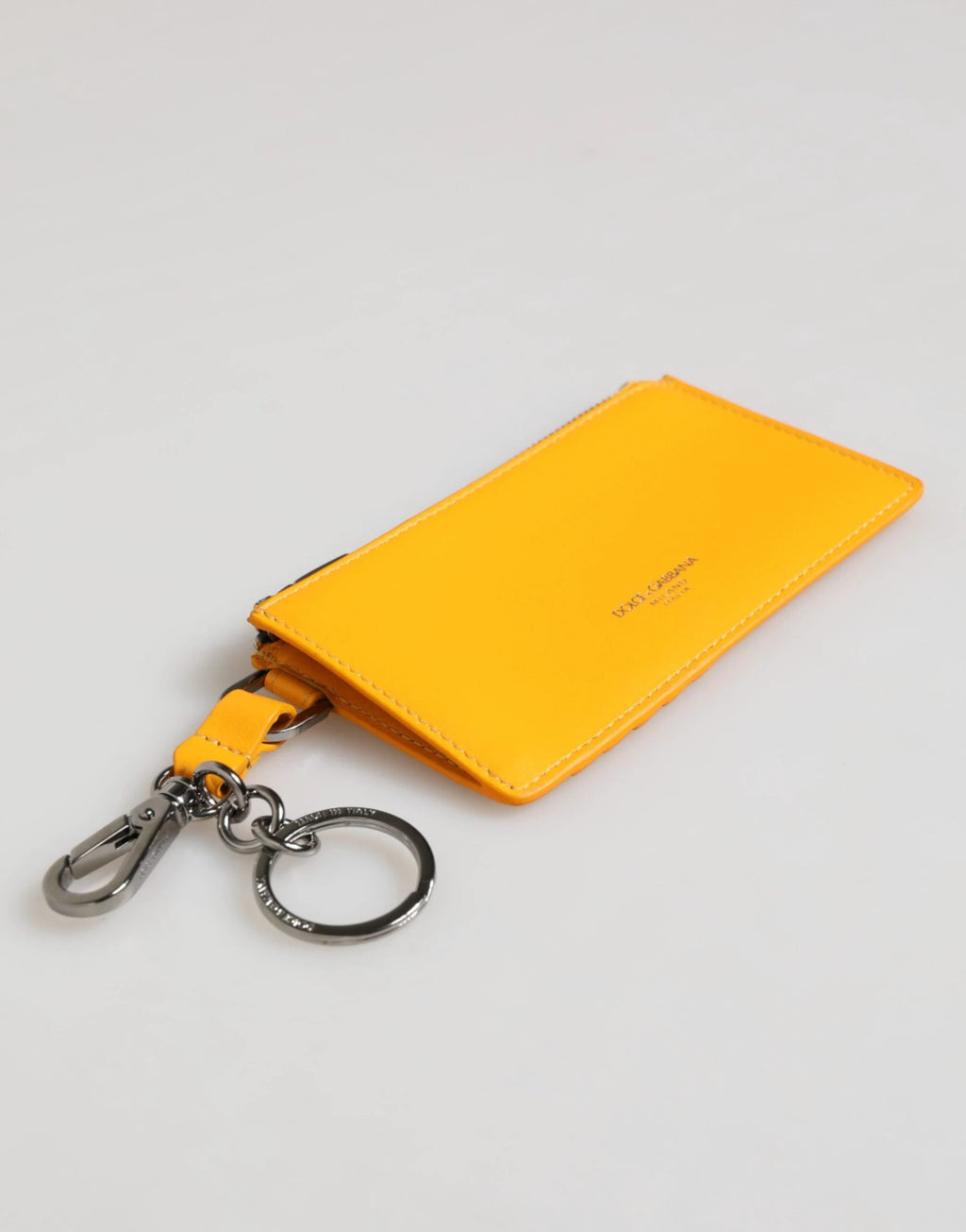 Dolce & Gabbana Yellow Orange Leather Credit Card Key Holder Clip On Wallet by Dolce & Gabbana