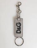 Dolce & Gabbana Gray Leather Logo Metal Ring Keychain Holder Men Keyring by Dolce & Gabbana