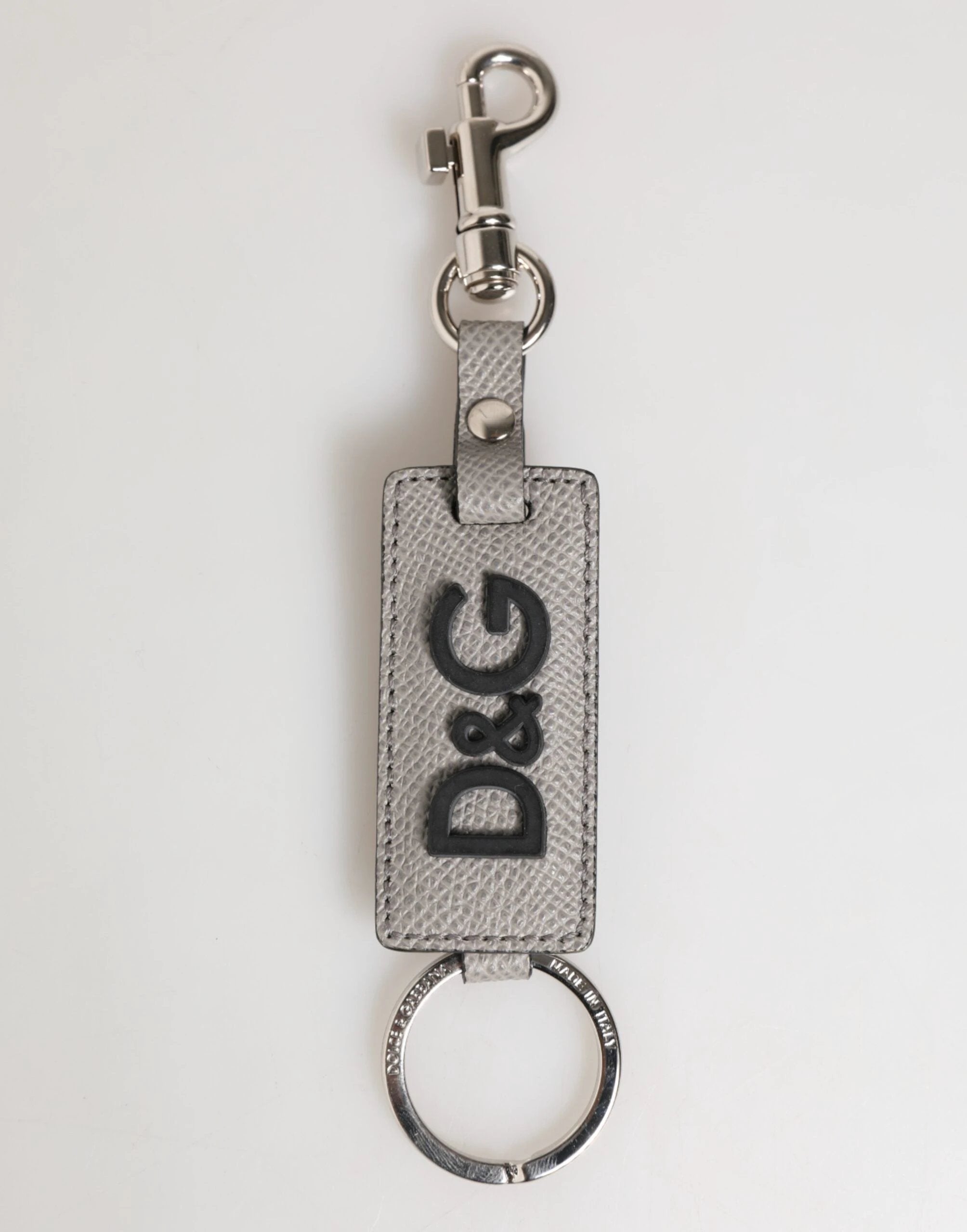 Dolce & Gabbana Gray Leather Logo Metal Ring Keychain Holder Men Keyring by Dolce & Gabbana