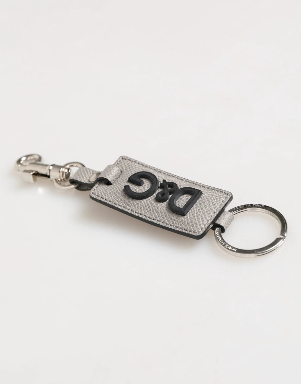 Dolce & Gabbana Gray Leather Logo Metal Ring Keychain Holder Men Keyring by Dolce & Gabbana