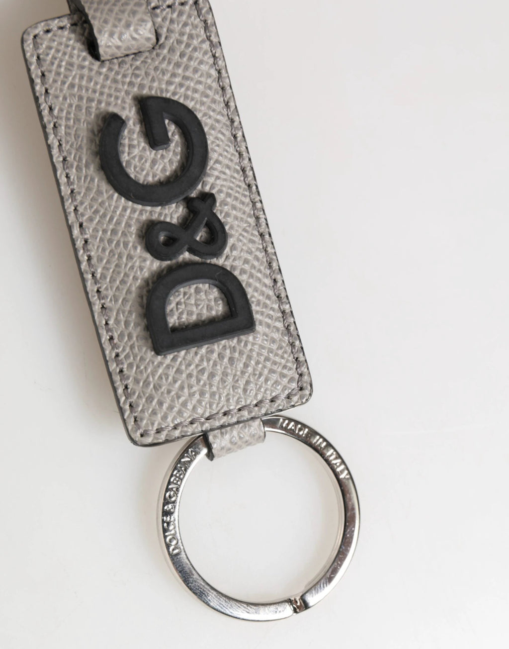 Dolce & Gabbana Gray Leather Logo Metal Ring Keychain Holder Men Keyring by Dolce & Gabbana
