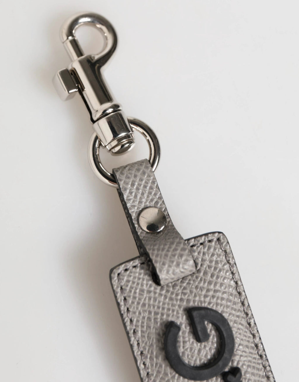 Dolce & Gabbana Gray Leather Logo Metal Ring Keychain Holder Men Keyring by Dolce & Gabbana