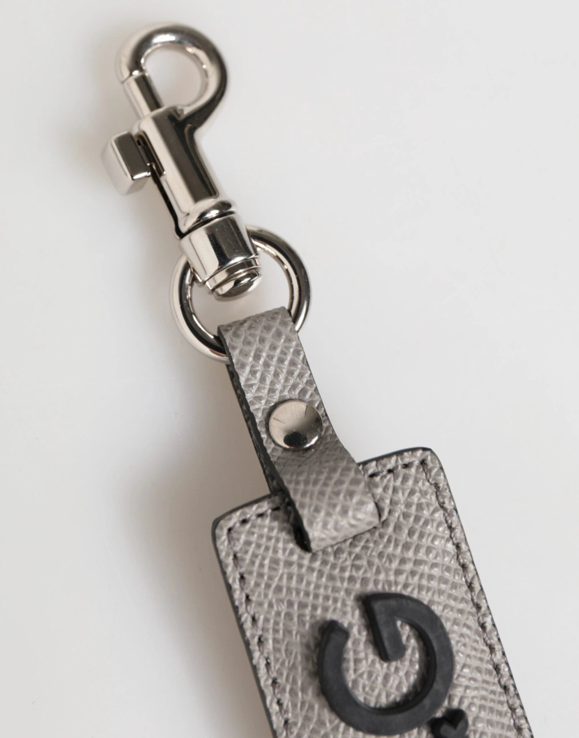 Dolce & Gabbana Gray Leather Logo Metal Ring Keychain Holder Men Keyring by Dolce & Gabbana