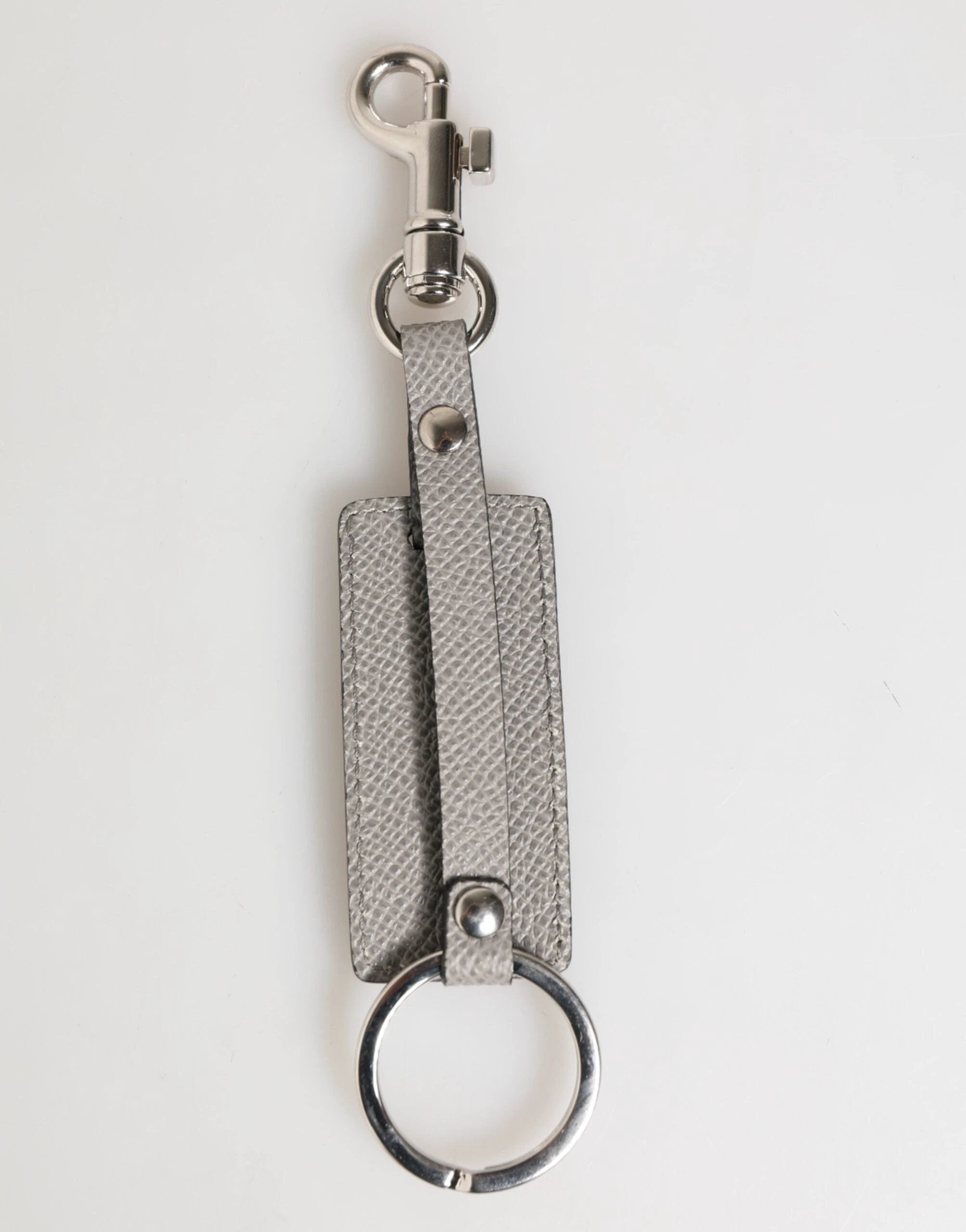 Dolce & Gabbana Gray Leather Logo Metal Ring Keychain Holder Men Keyring by Dolce & Gabbana