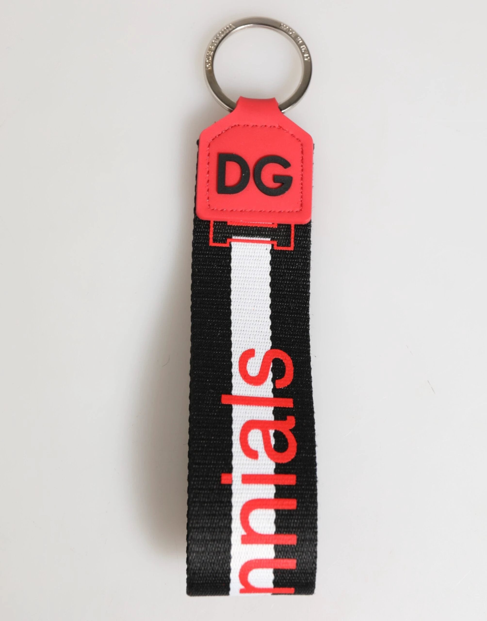 Dolce & Gabbana Red White DG Logo Polyester Brass Holder Keychain Keyring by Dolce & Gabbana