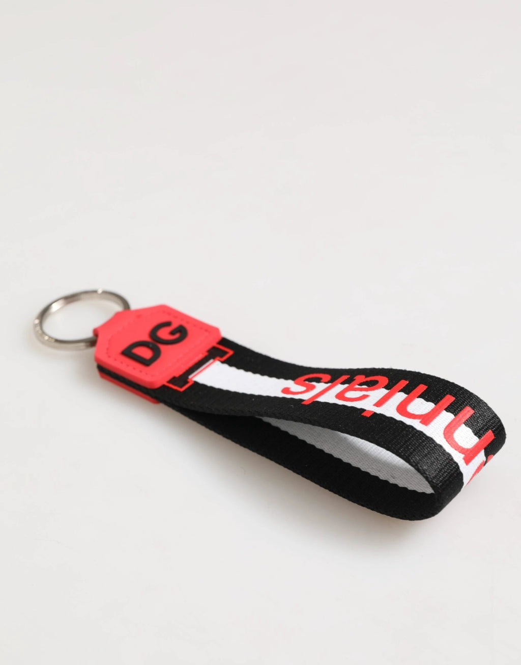 Dolce & Gabbana Red White DG Logo Polyester Brass Holder Keychain Keyring by Dolce & Gabbana