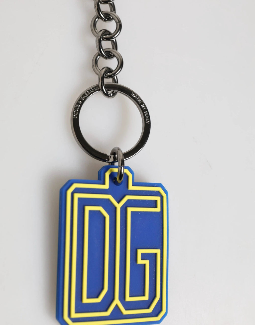 Dolce & Gabbana Blue Yellow DG Rubber Logo Silver Men Keychain Keyring by Dolce & Gabbana