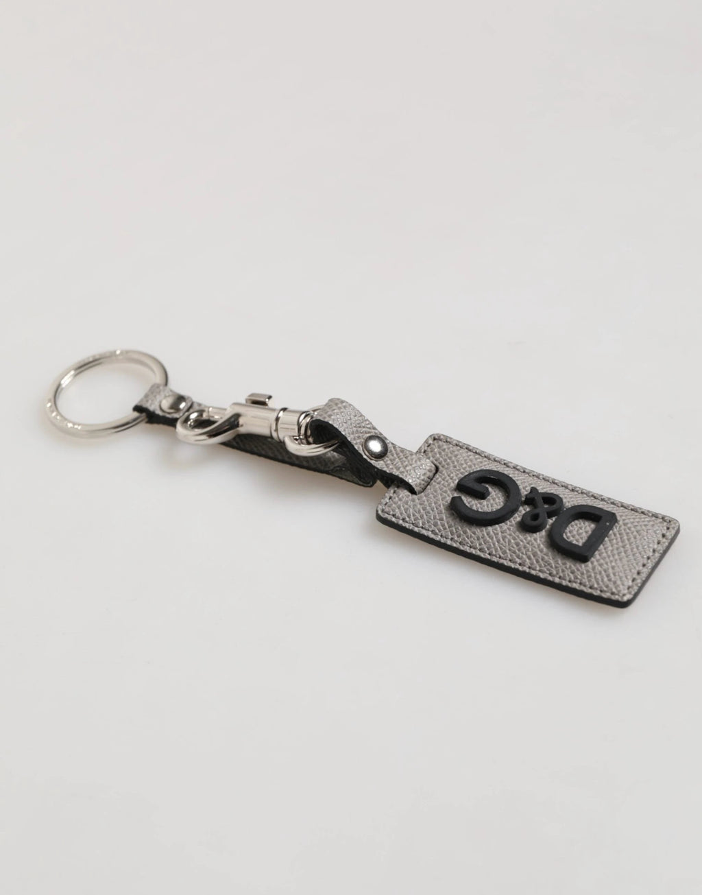 Dolce & Gabbana Gray Leather Logo Metal Ring Keychain Holder Men Keyring by Dolce & Gabbana