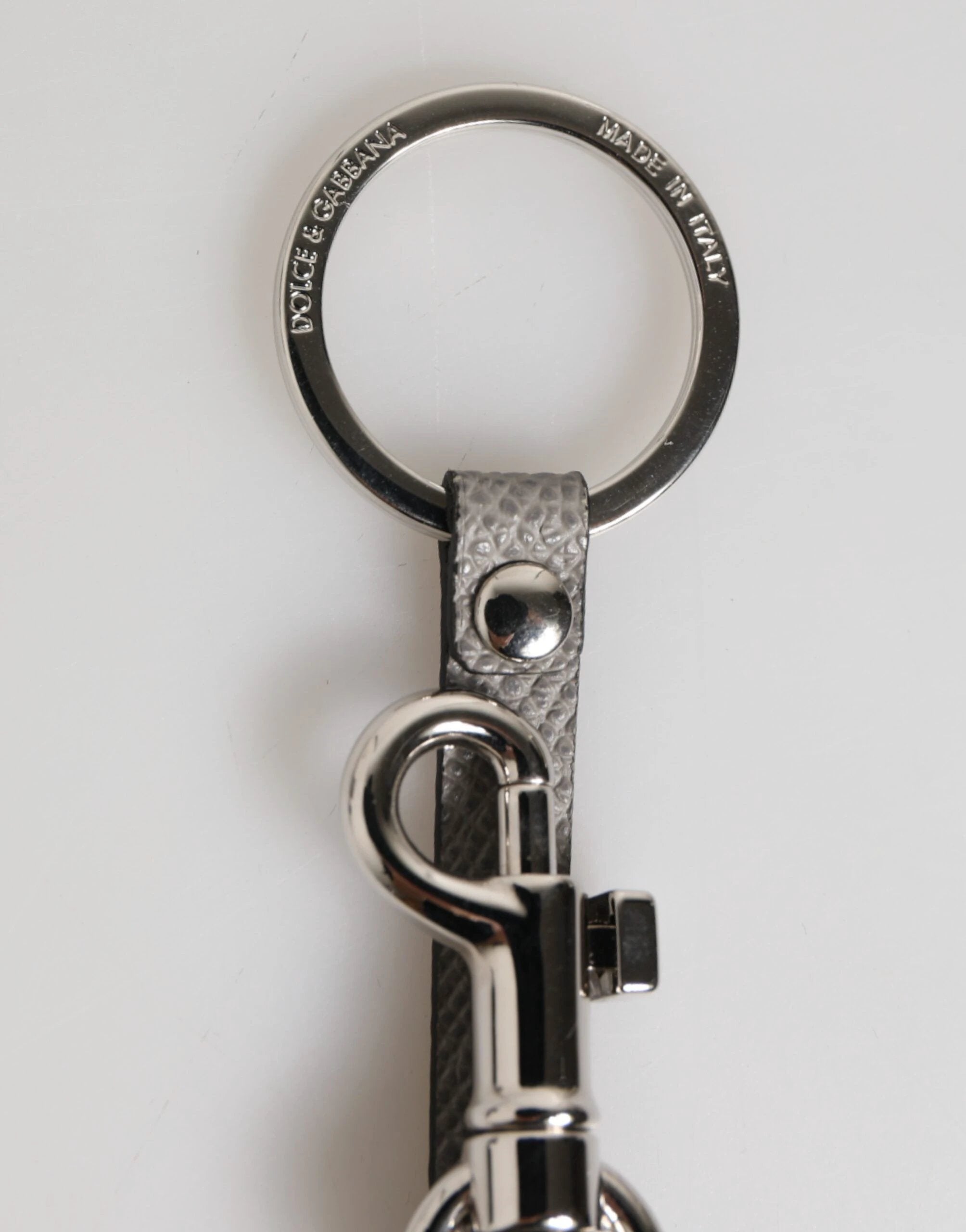 Dolce & Gabbana Gray Leather Logo Metal Ring Keychain Holder Men Keyring by Dolce & Gabbana