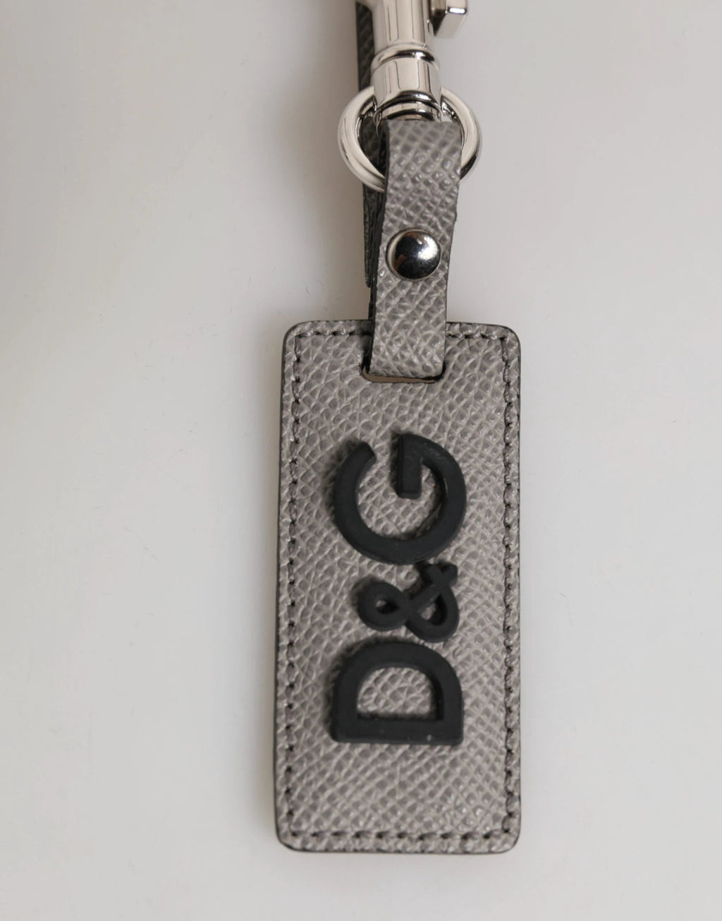 Dolce & Gabbana Gray Leather Logo Metal Ring Keychain Holder Men Keyring by Dolce & Gabbana