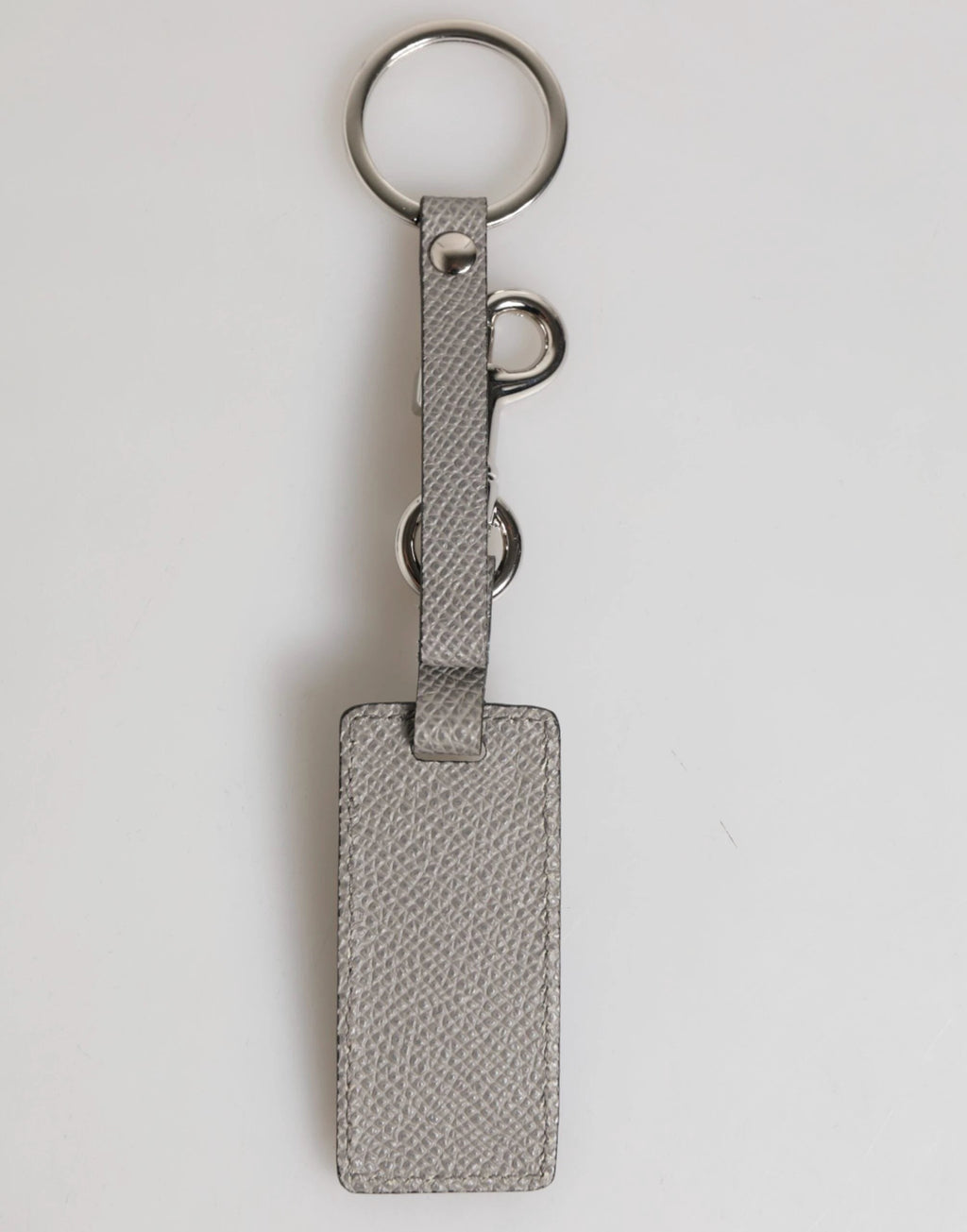 Dolce & Gabbana Gray Leather Logo Metal Ring Keychain Holder Men Keyring by Dolce & Gabbana