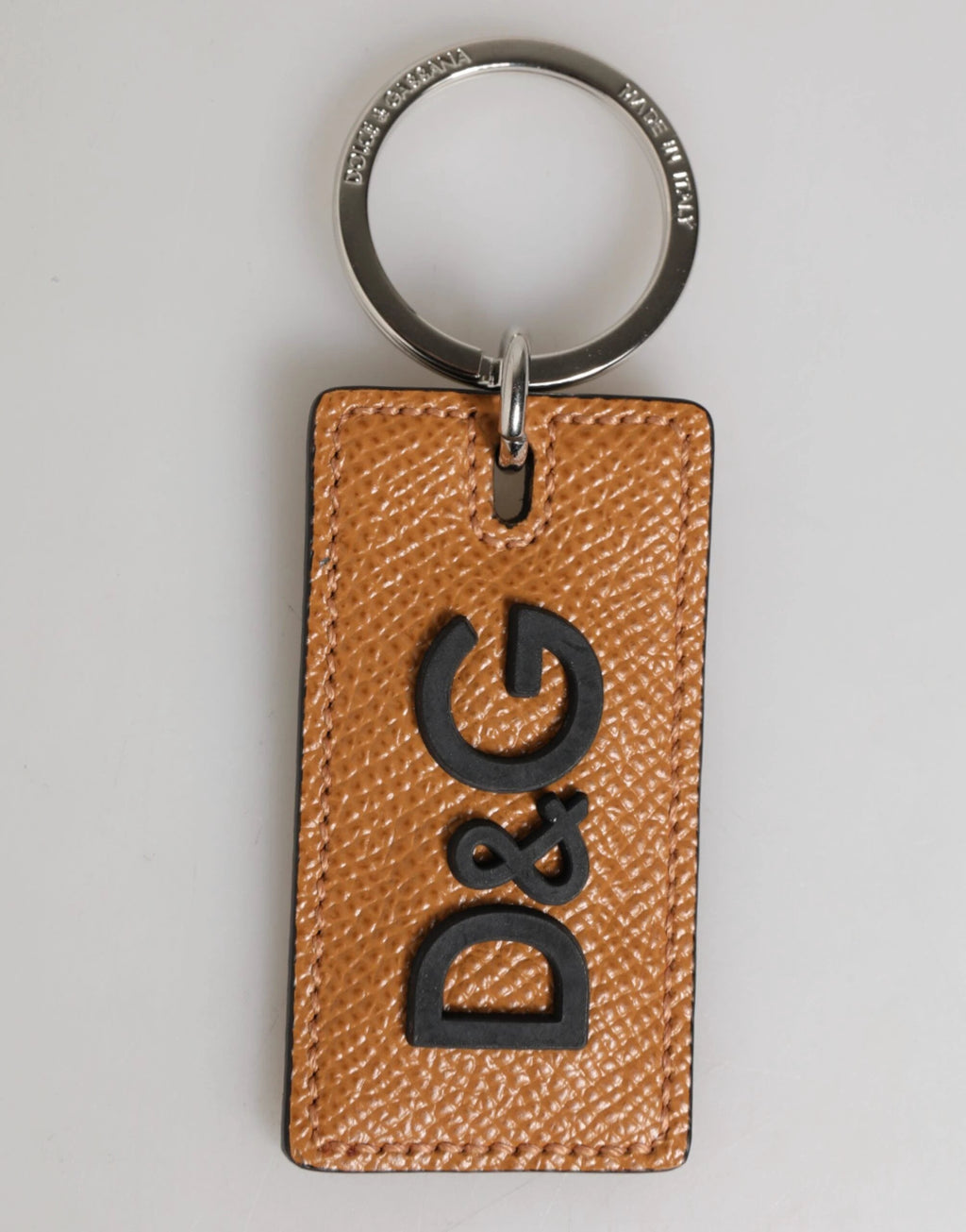 Dolce & Gabbana Brown Leather Logo Metal Ring Keychain Holder Men Keyring by Dolce & Gabbana