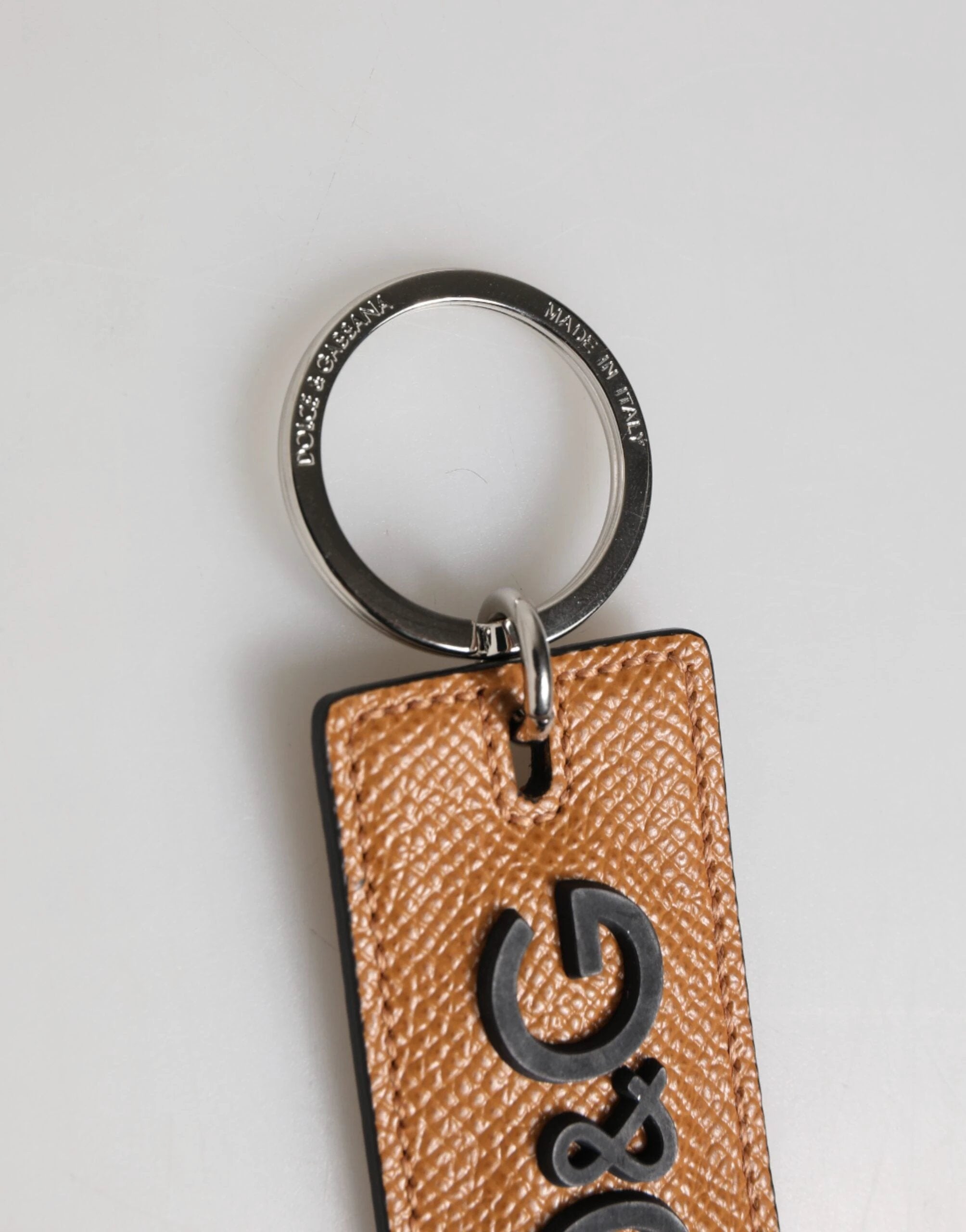 Dolce & Gabbana Brown Leather Logo Metal Ring Keychain Holder Men Keyring by Dolce & Gabbana