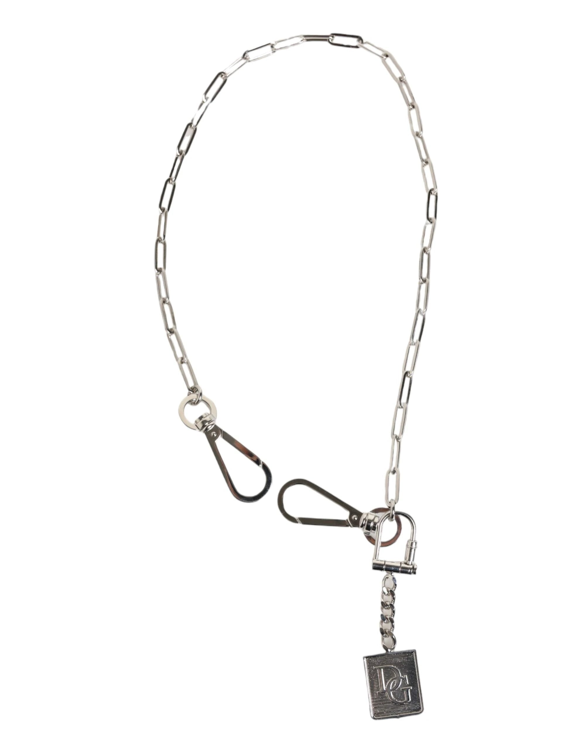 Dolce & Gabbana Silver Tone Metal Chain DG Logo Pendant Men Necklace by Dolce & Gabbana