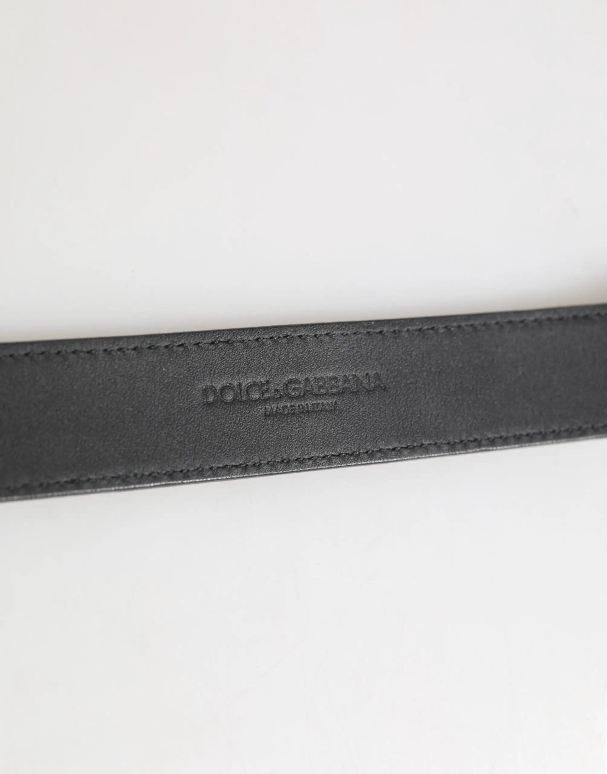 Dolce & Gabbana Silver Textured Leather Gold Tone Metal Neckband