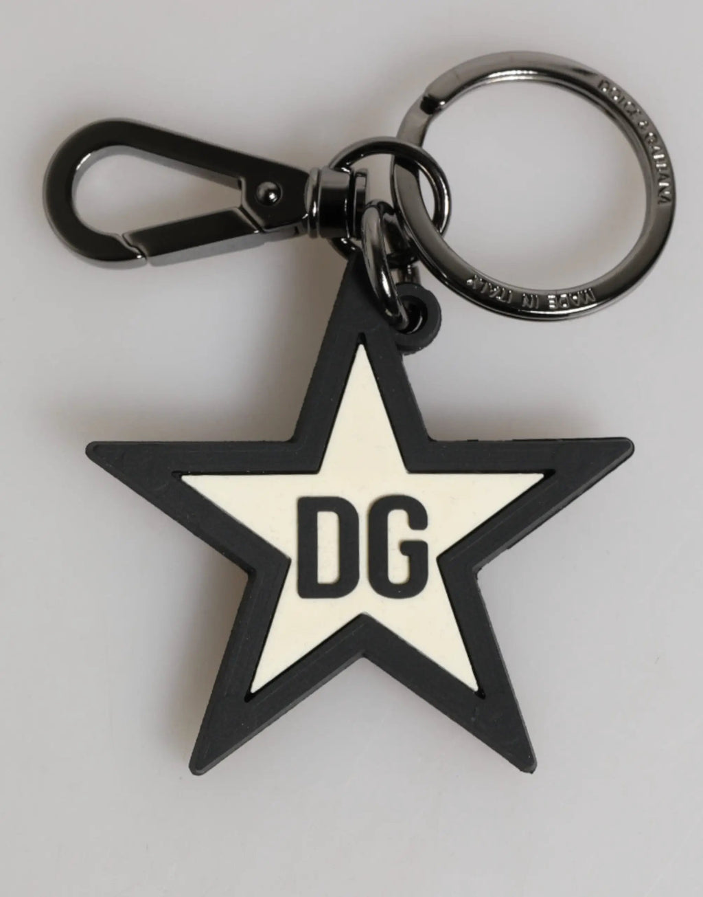Porte-clés homme Dolce &amp; Gabbana blanc et noir, logo DG étoile, en caoutchouc