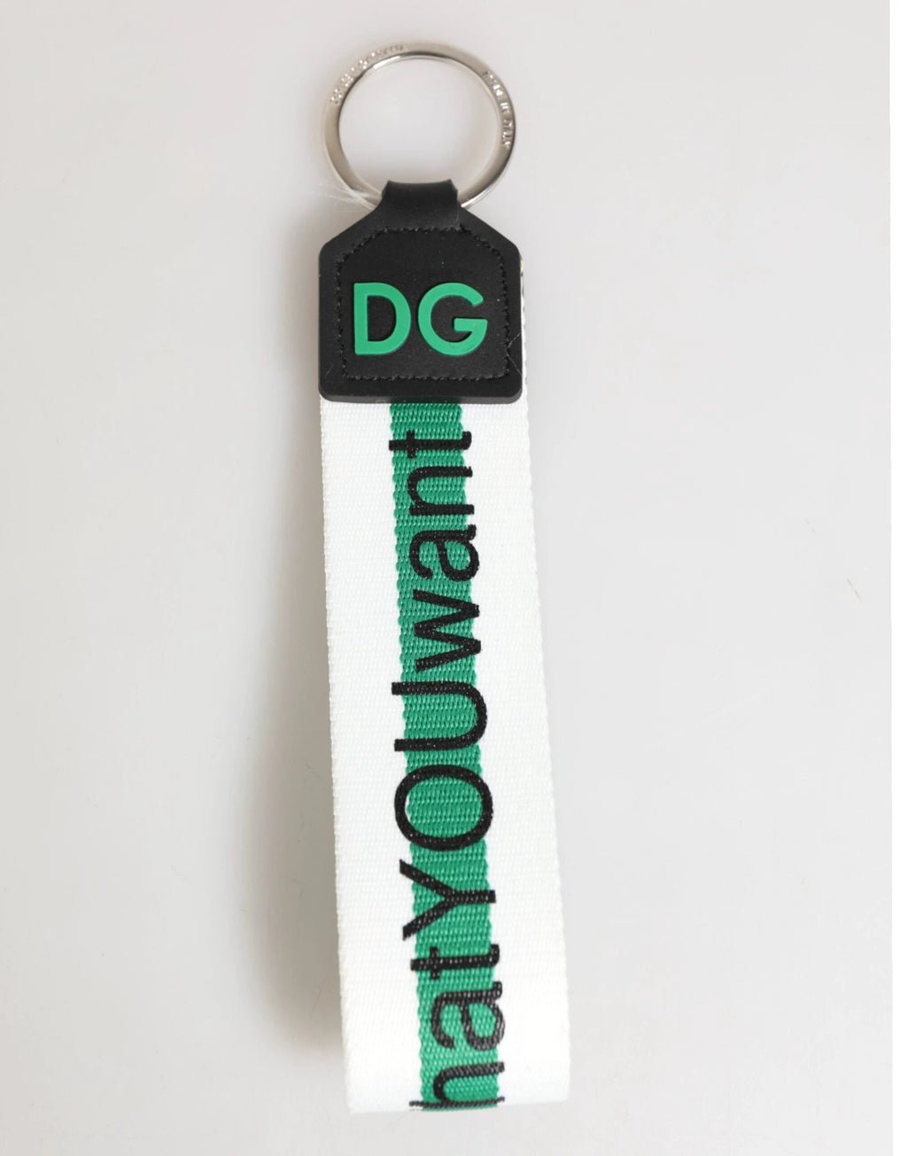 Dolce & Gabbana Green Logo Polyester Silver Brass Holder Keychain Keyring by Dolce & Gabbana