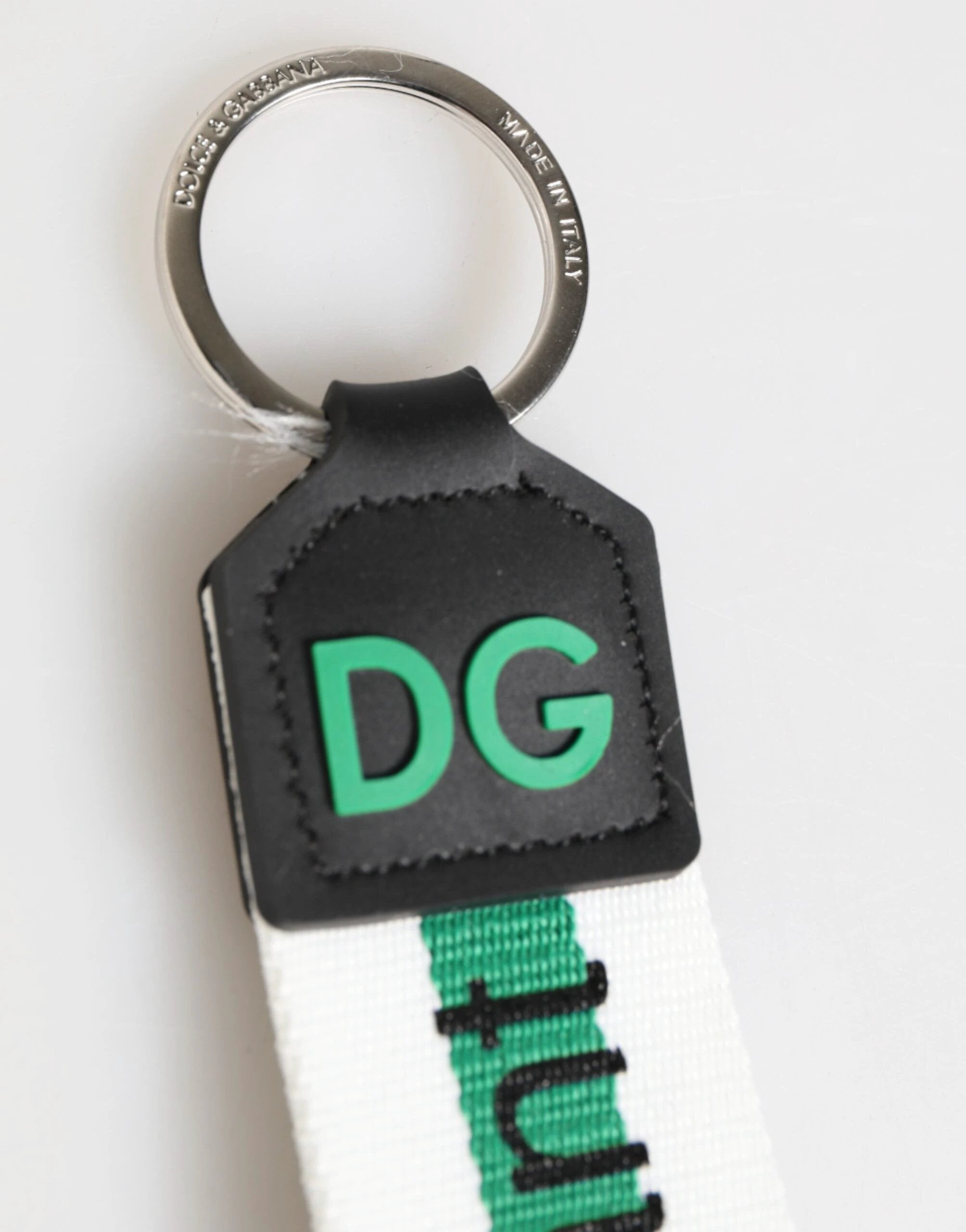 Dolce & Gabbana Green Logo Polyester Silver Brass Holder Keychain Keyring by Dolce & Gabbana