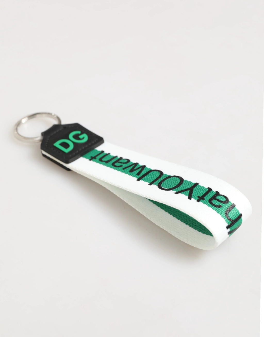 Dolce & Gabbana Green Logo Polyester Silver Brass Holder Keychain Keyring by Dolce & Gabbana