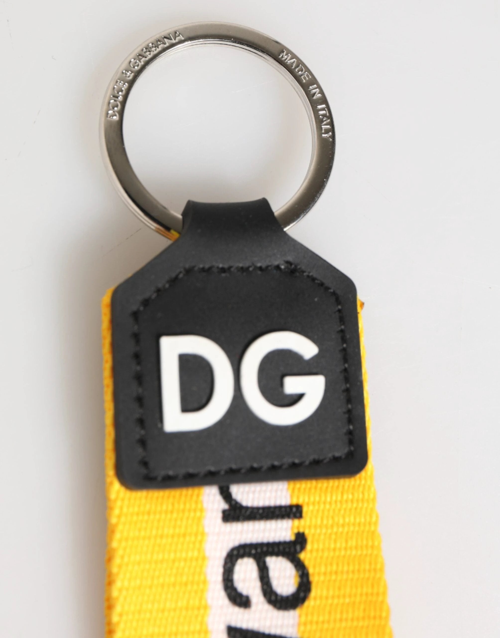 Dolce & Gabbana Yellow Logo Polyester Silver Brass Holder Keychain Keyring by Dolce & Gabbana