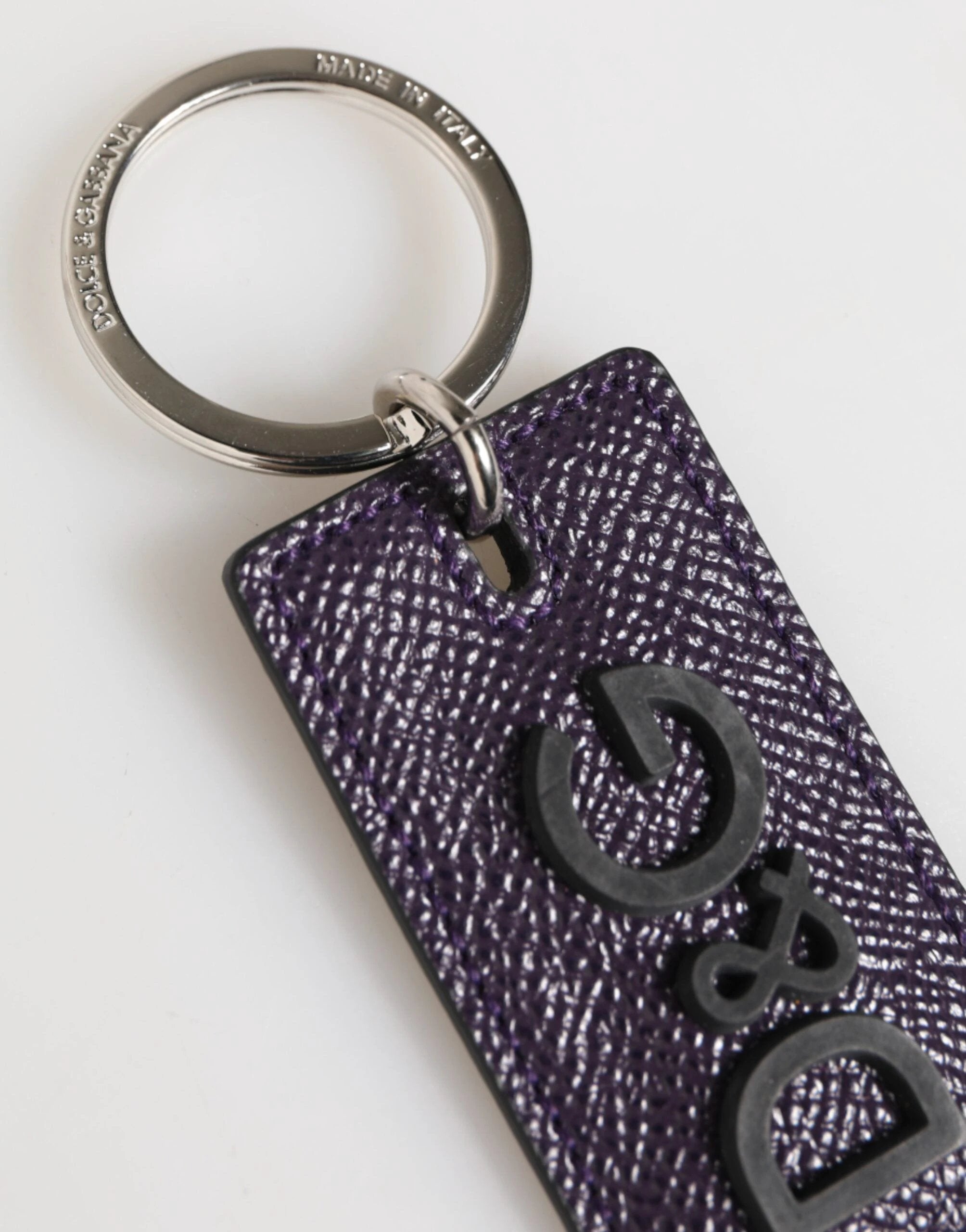 Dolce & Gabbana Violet Leather Logo Metal Ring Men Keychain Keyring by Dolce & Gabbana