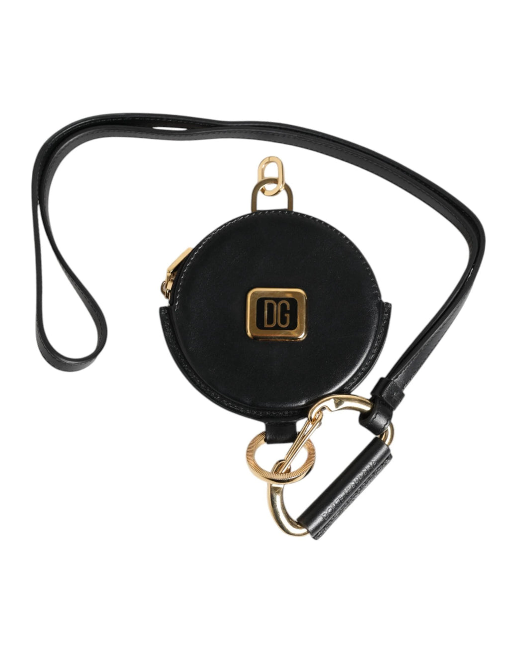 Dolce & Gabbana Black Round Leather DG Logo Coin Purse Lanyard Wallet by Dolce & Gabbana
