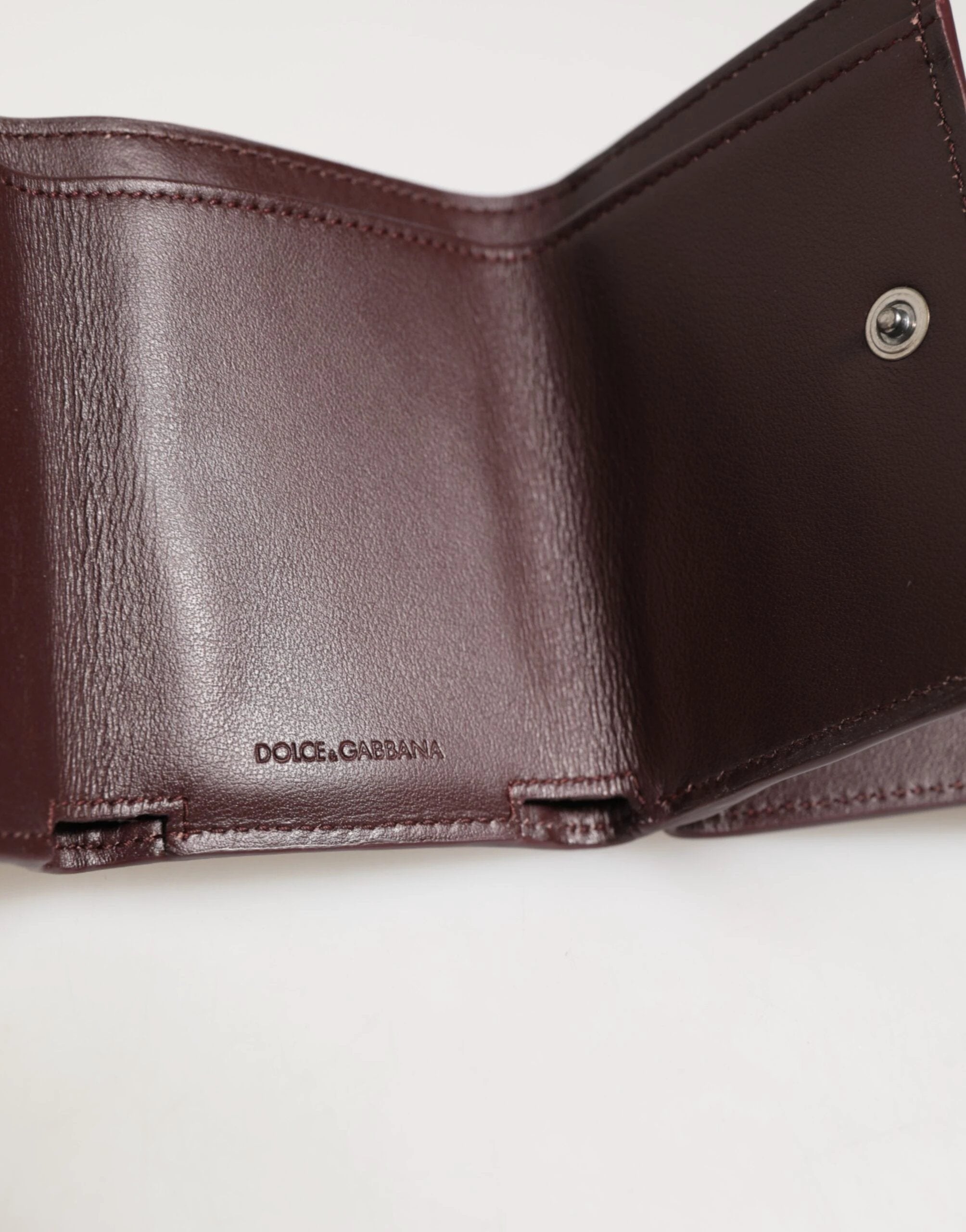 Dolce & Gabbana Leather Embossed Logo Trifold Men Card Holder Dark Brown by Dolce & Gabbana
