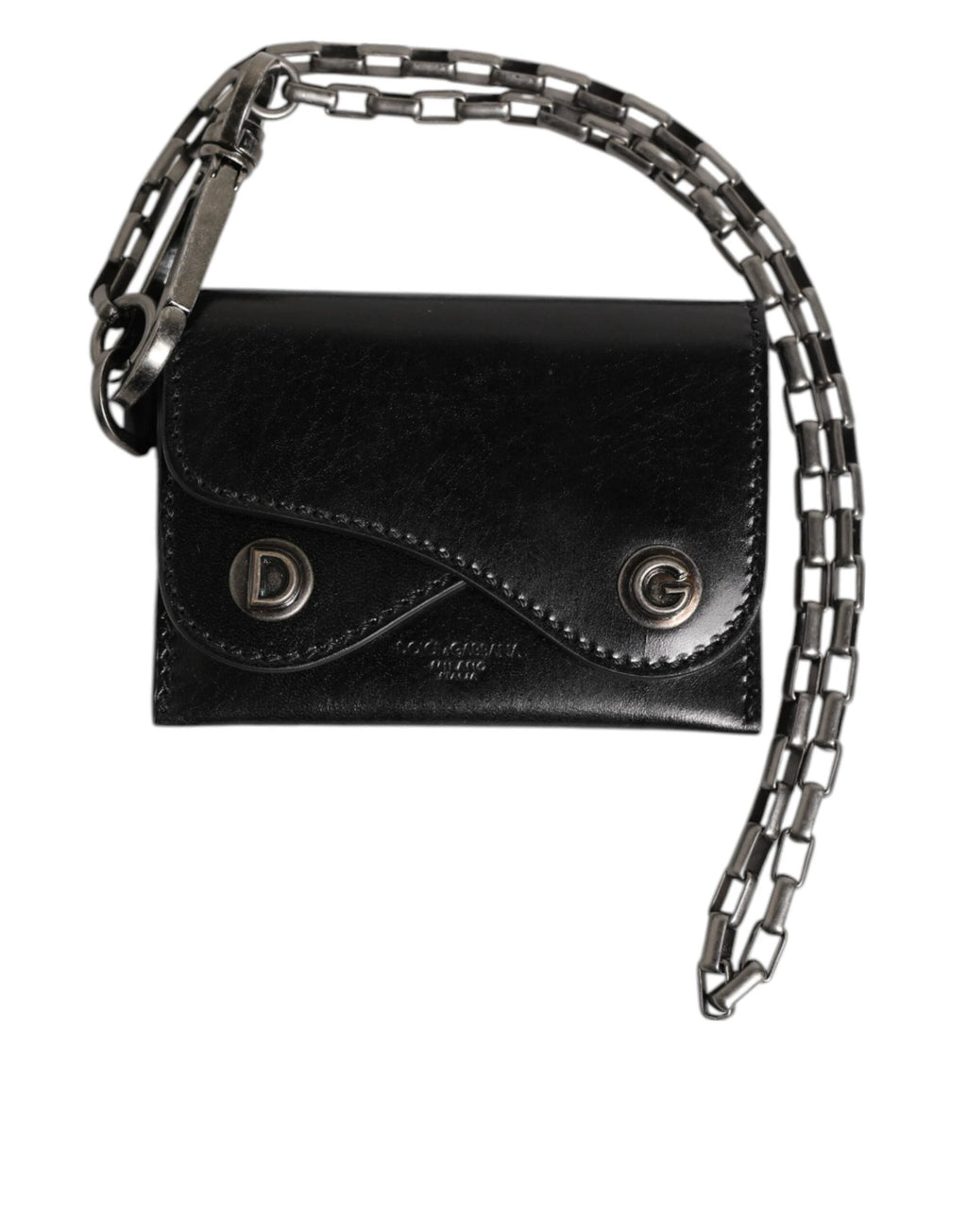 Dolce & Gabbana Black Cavallo Leather Wallet Chain Snap Bifold Card Holder by Dolce & Gabbana