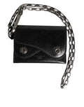 Dolce & Gabbana Black Cavallo Leather Wallet Chain Snap Bifold Card Holder by Dolce & Gabbana