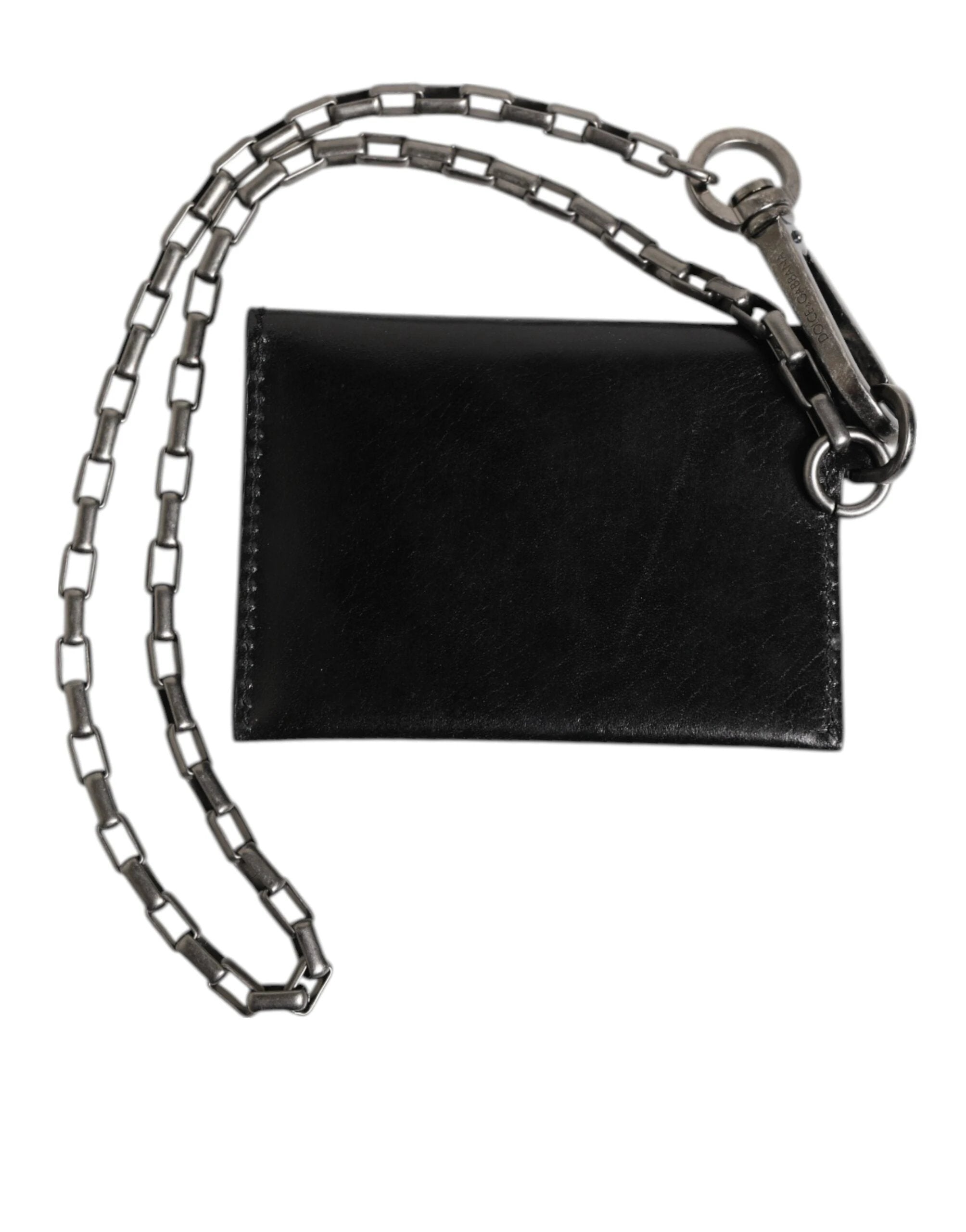 Dolce & Gabbana Black Cavallo Leather Wallet Chain Snap Bifold Card Holder by Dolce & Gabbana
