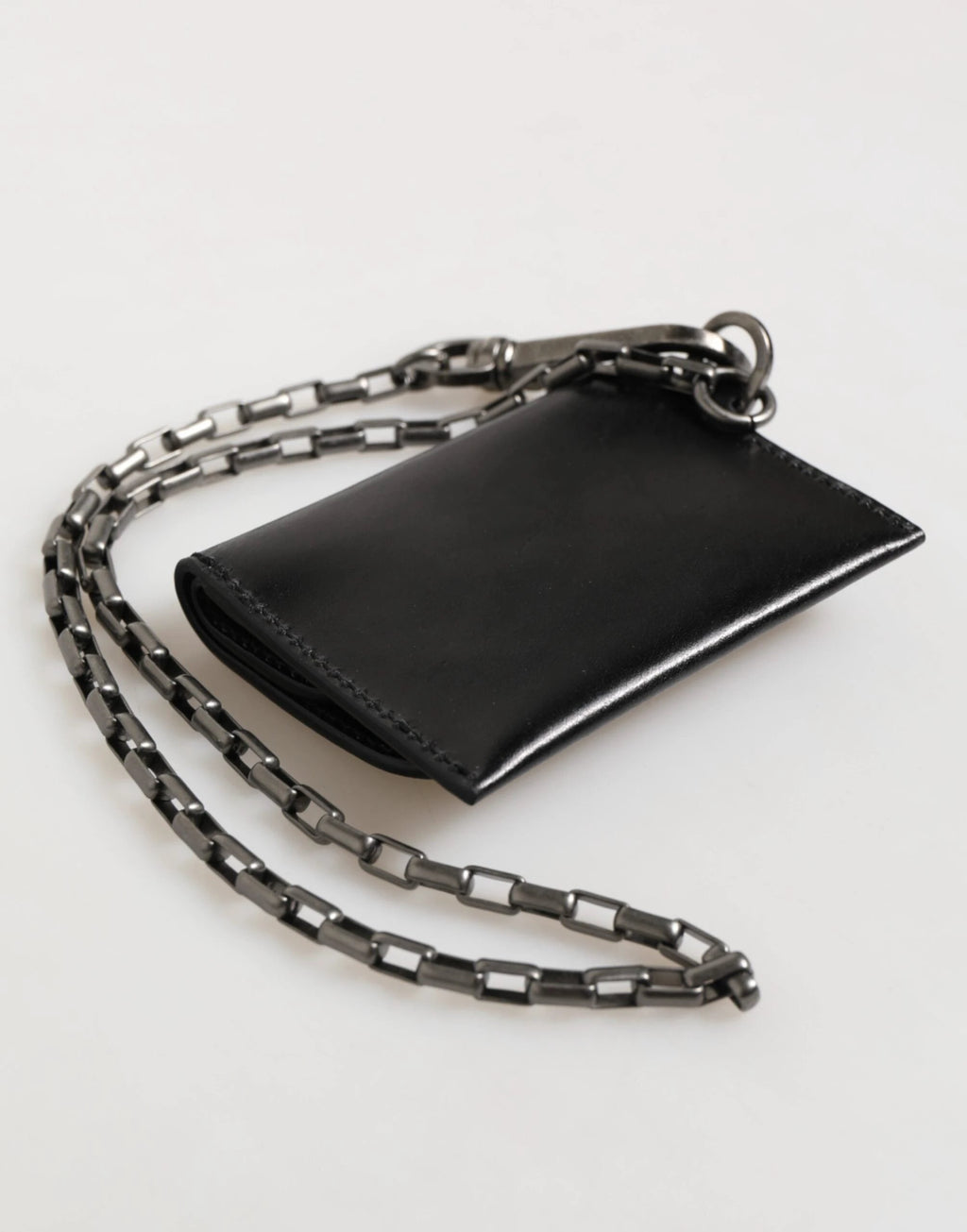 Dolce & Gabbana Black Cavallo Leather Wallet Chain Snap Bifold Card Holder by Dolce & Gabbana
