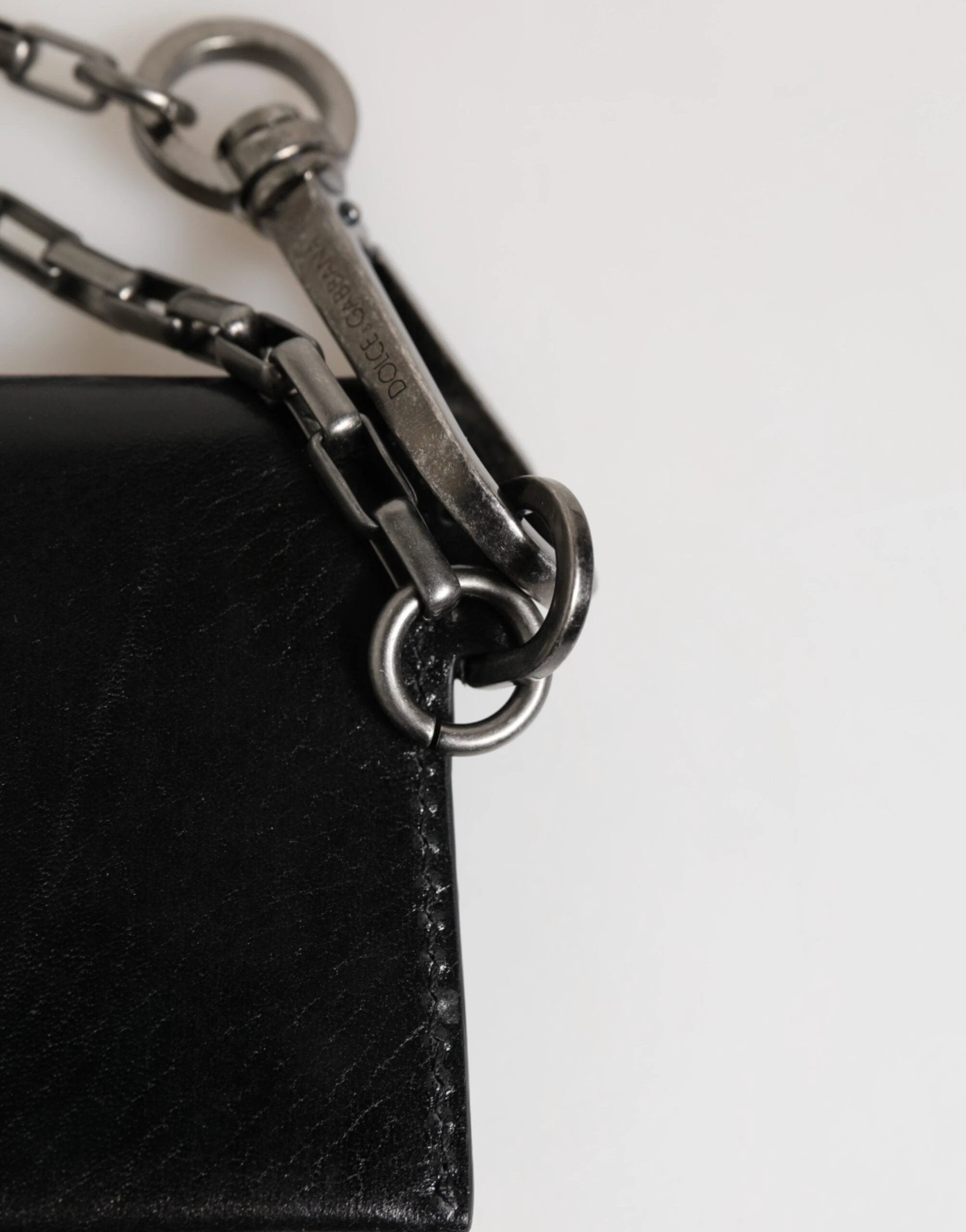 Dolce & Gabbana Black Cavallo Leather Wallet Chain Snap Bifold Card Holder by Dolce & Gabbana