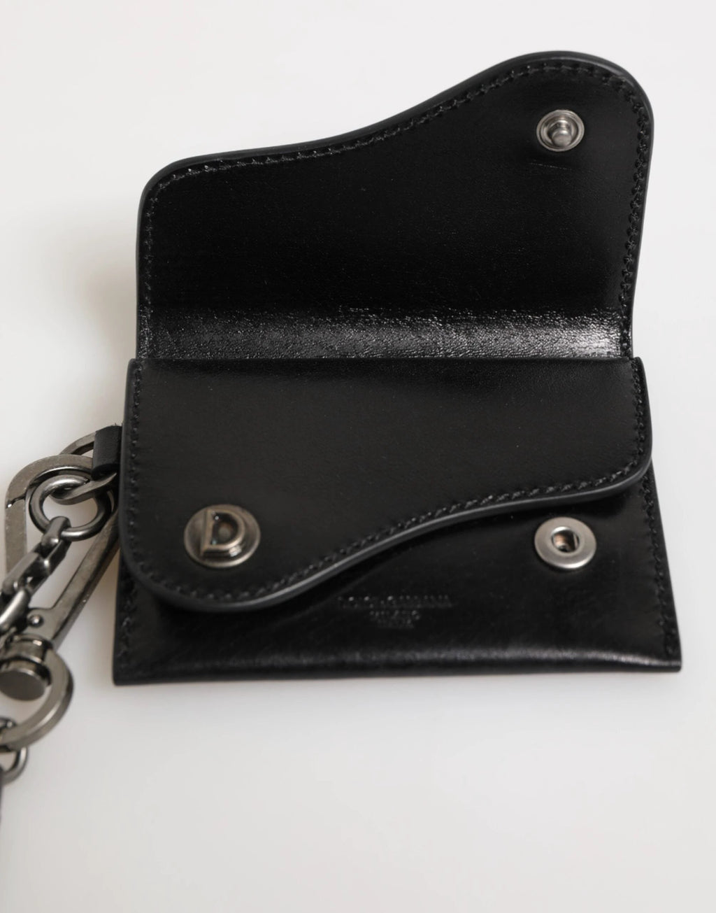 Dolce & Gabbana Black Cavallo Leather Wallet Chain Snap Bifold Card Holder by Dolce & Gabbana