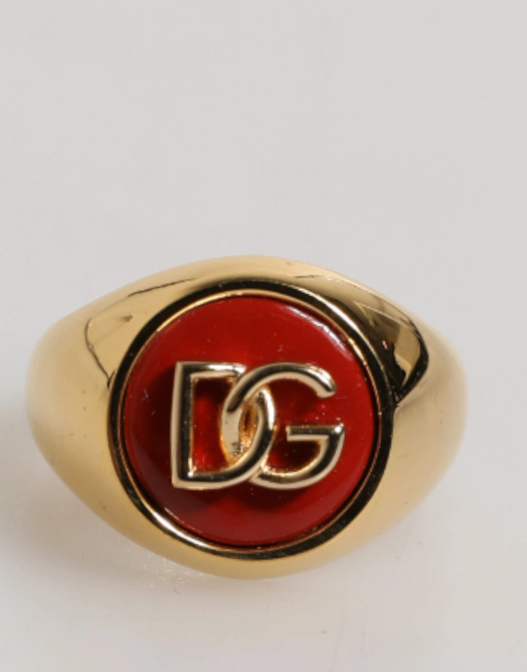 Dolce & Gabbana Gold Tone Real Brass Round Red DG Logo Men Ring by Dolce & Gabbana