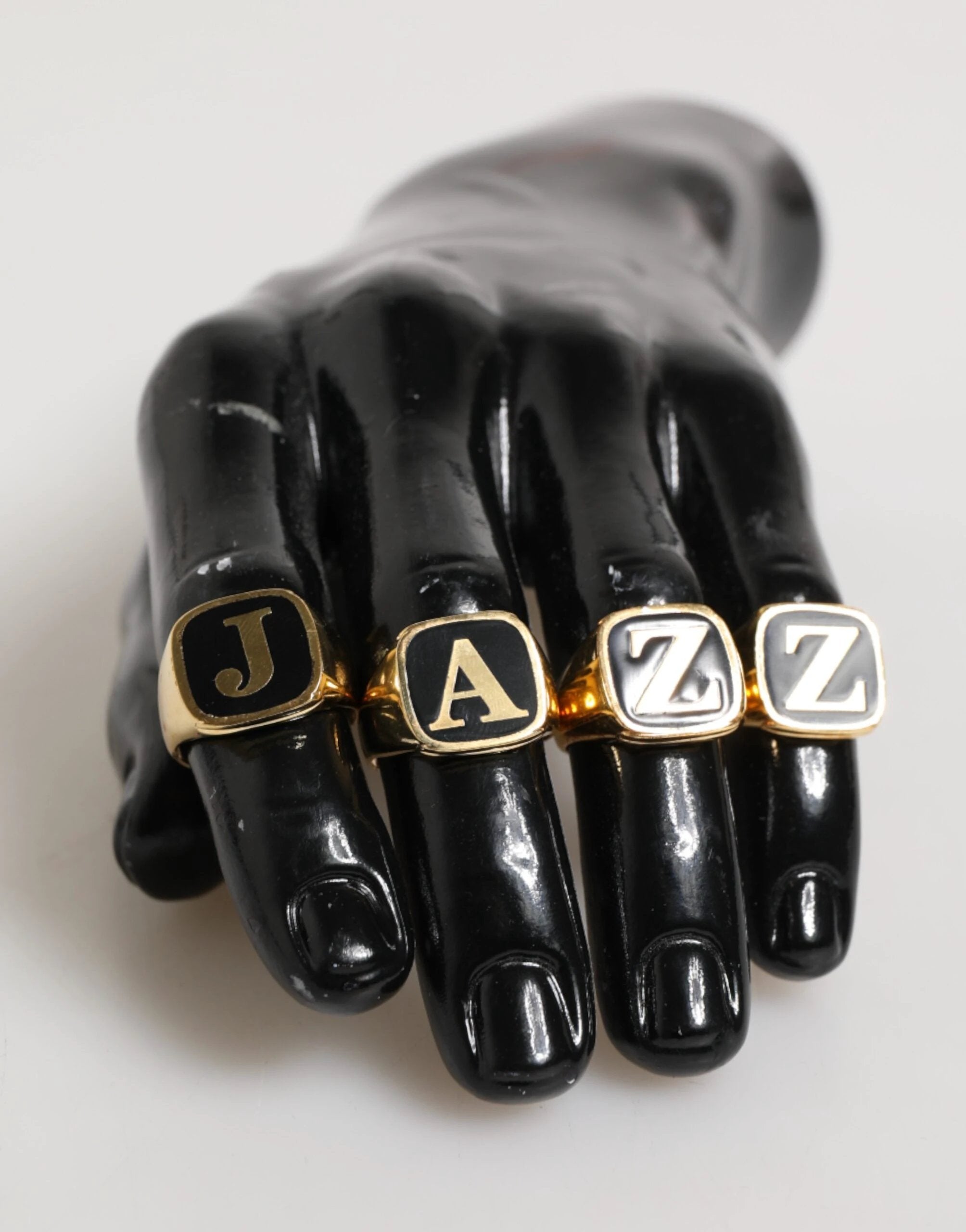 Dolce & Gabbana Gold Tone Brass JAZZ Letter Set 4 Pieces Adjustable Ring by Dolce & Gabbana