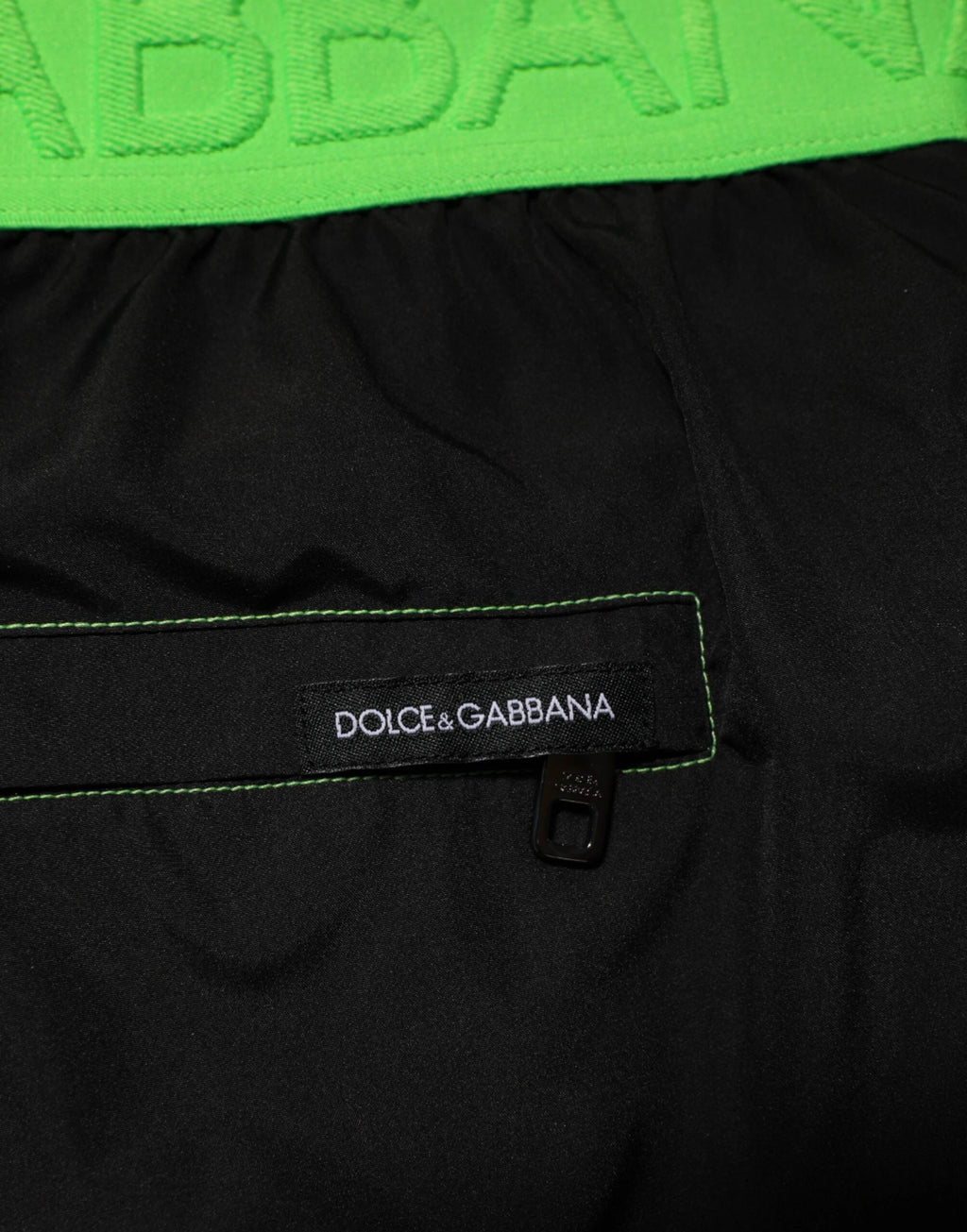 Dolce & Gabbana Black Green Logo Waistband Beachwear Short Swimwear by Dolce & Gabbana