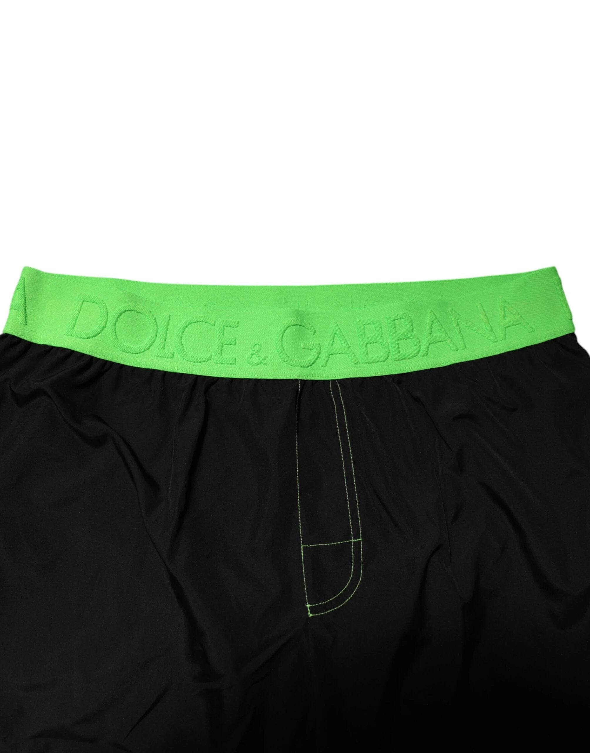 Dolce & Gabbana Black Green Logo Waistband Beachwear Short Swimwear by Dolce & Gabbana