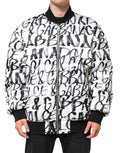 Dolce & Gabbana White Black Graffiti Logo Puffer Bomber Jacket by Dolce & Gabbana