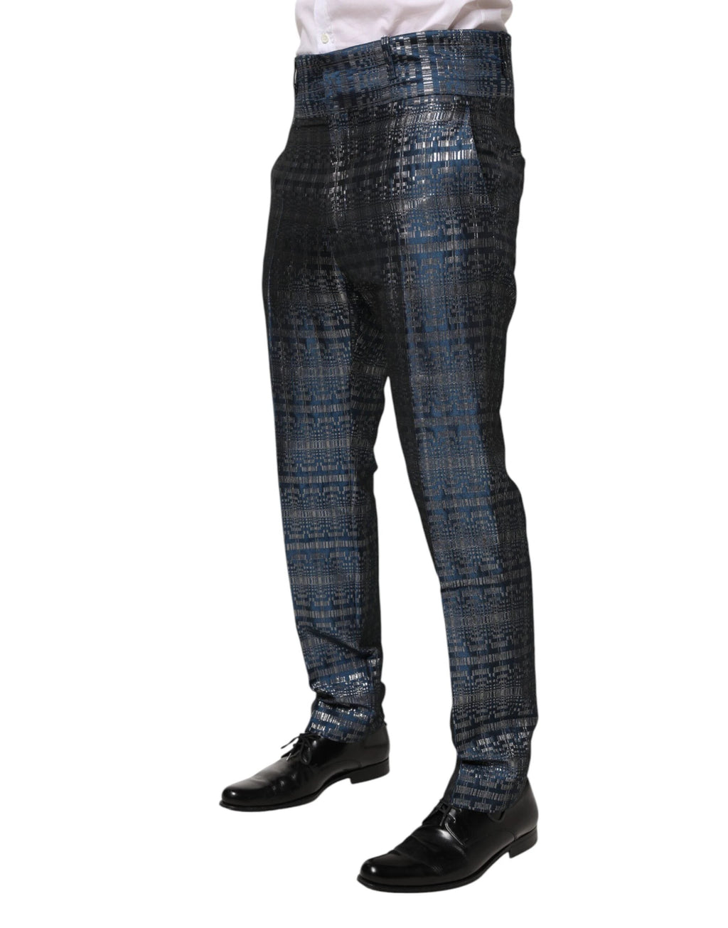 Dolce & Gabbana Blue Silver Shiny Silk Skinny Men Trouser Pants by Dolce & Gabbana
